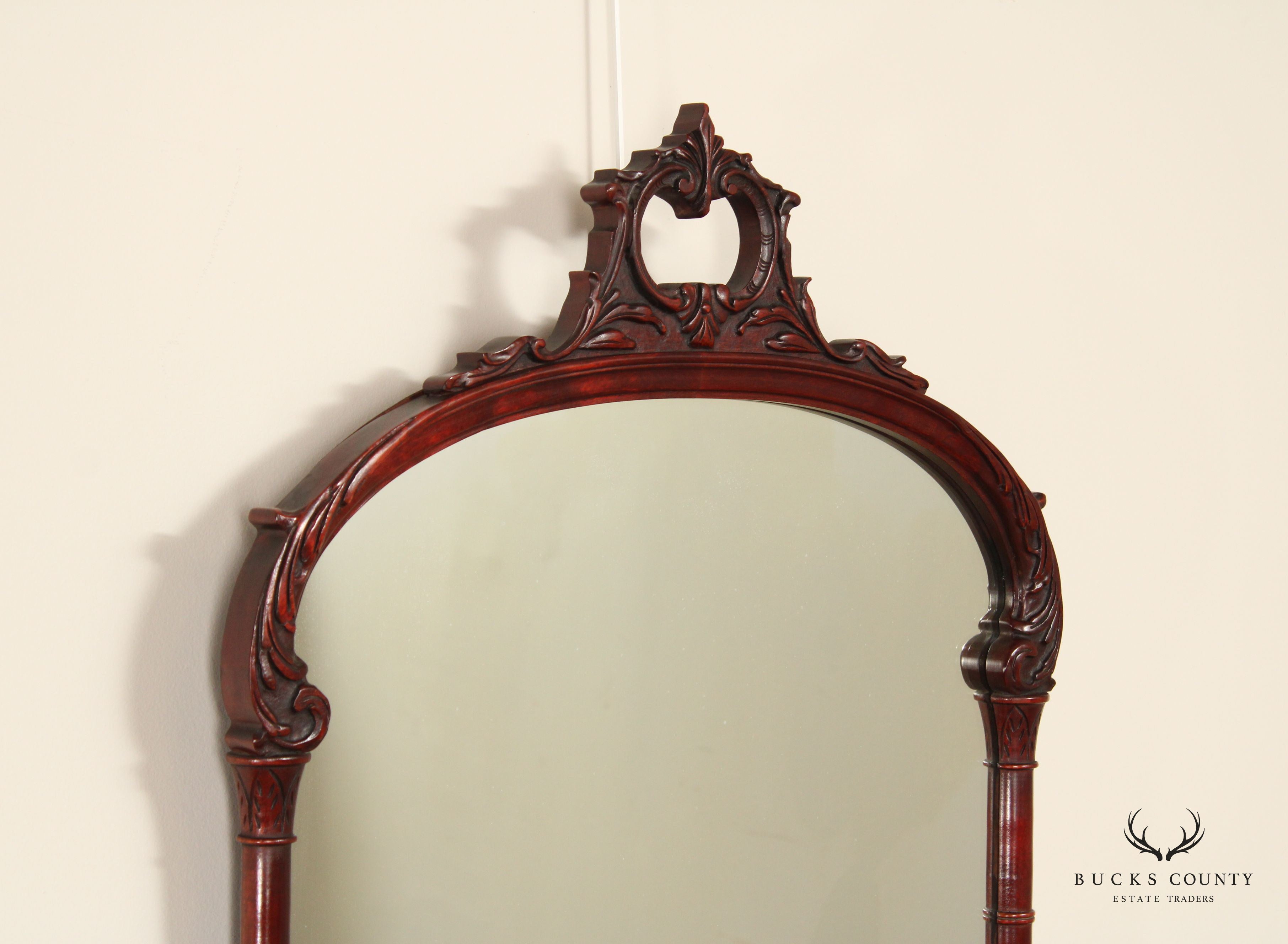 French Louis XV Style Vintage Carved Mahogany Frame Wall Mirror