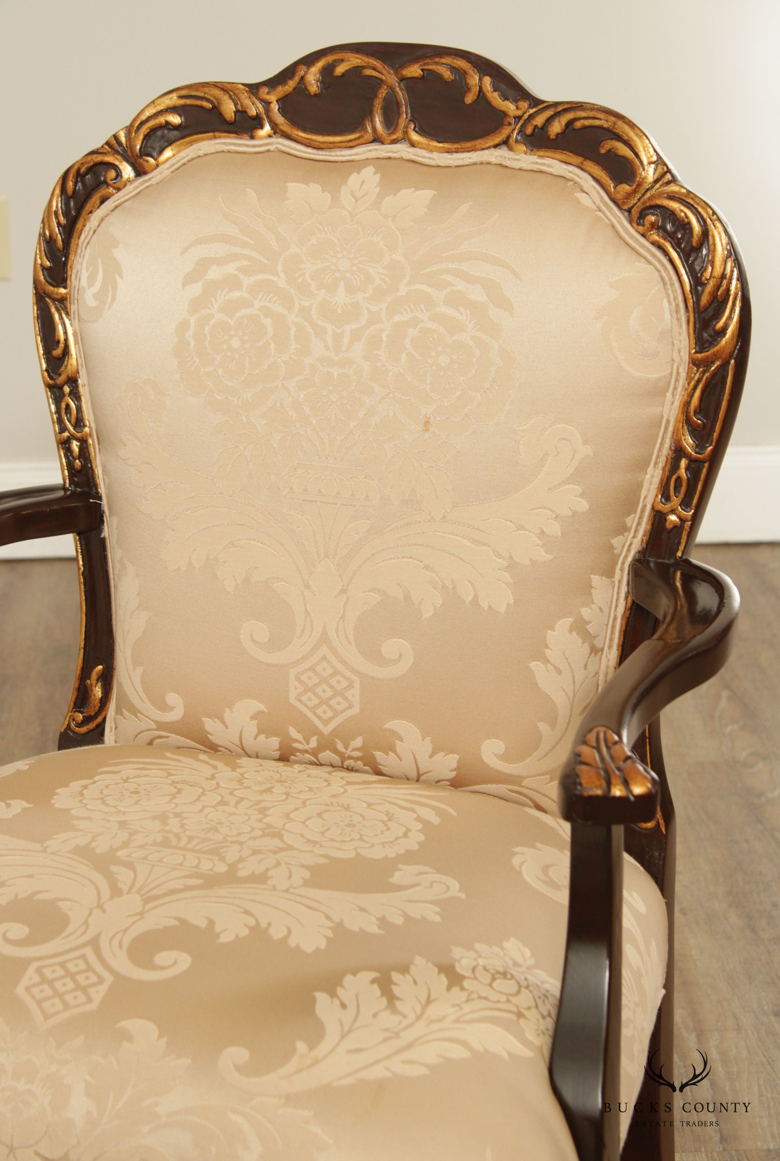 French Louis XV Style Partial Gilt Mahogany Armchair