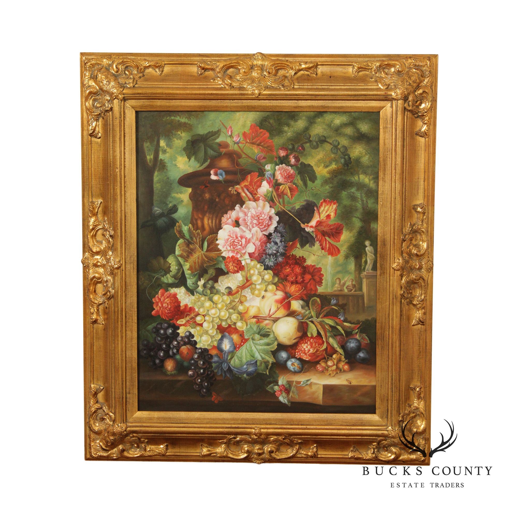 20th C. Floral and Fruit Still Life Original Oil Painting