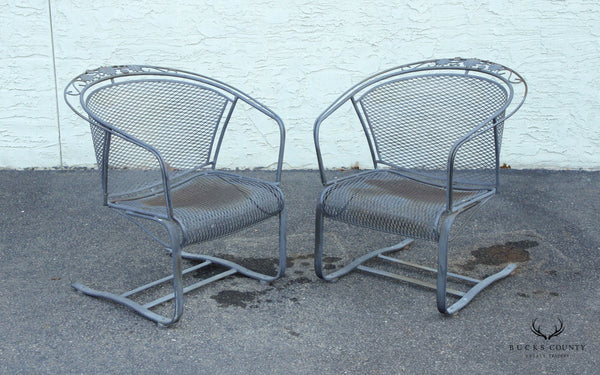 Woodard Vintage Pair of Outdoor Wrought Iron Patio Spring Armchairs