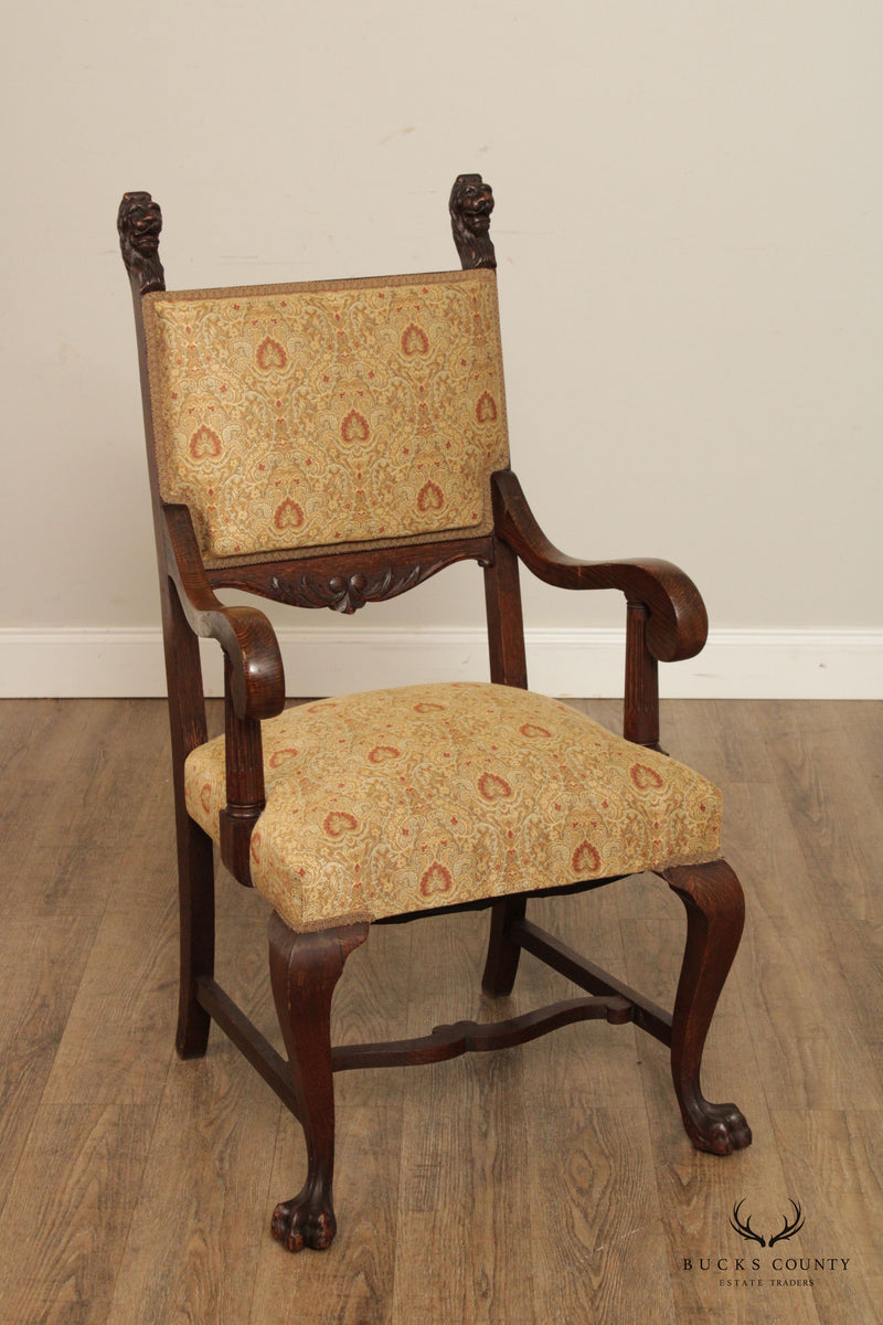 Antique Renaissance Revival Set of Twelve Carved Oak Dining Chairs