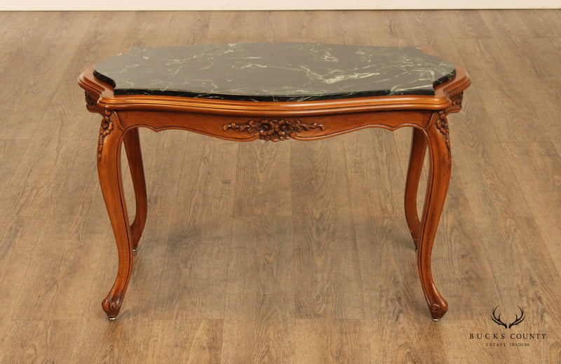 French Louis XV Style Vintage Carved Base Marble Top Coffee Table