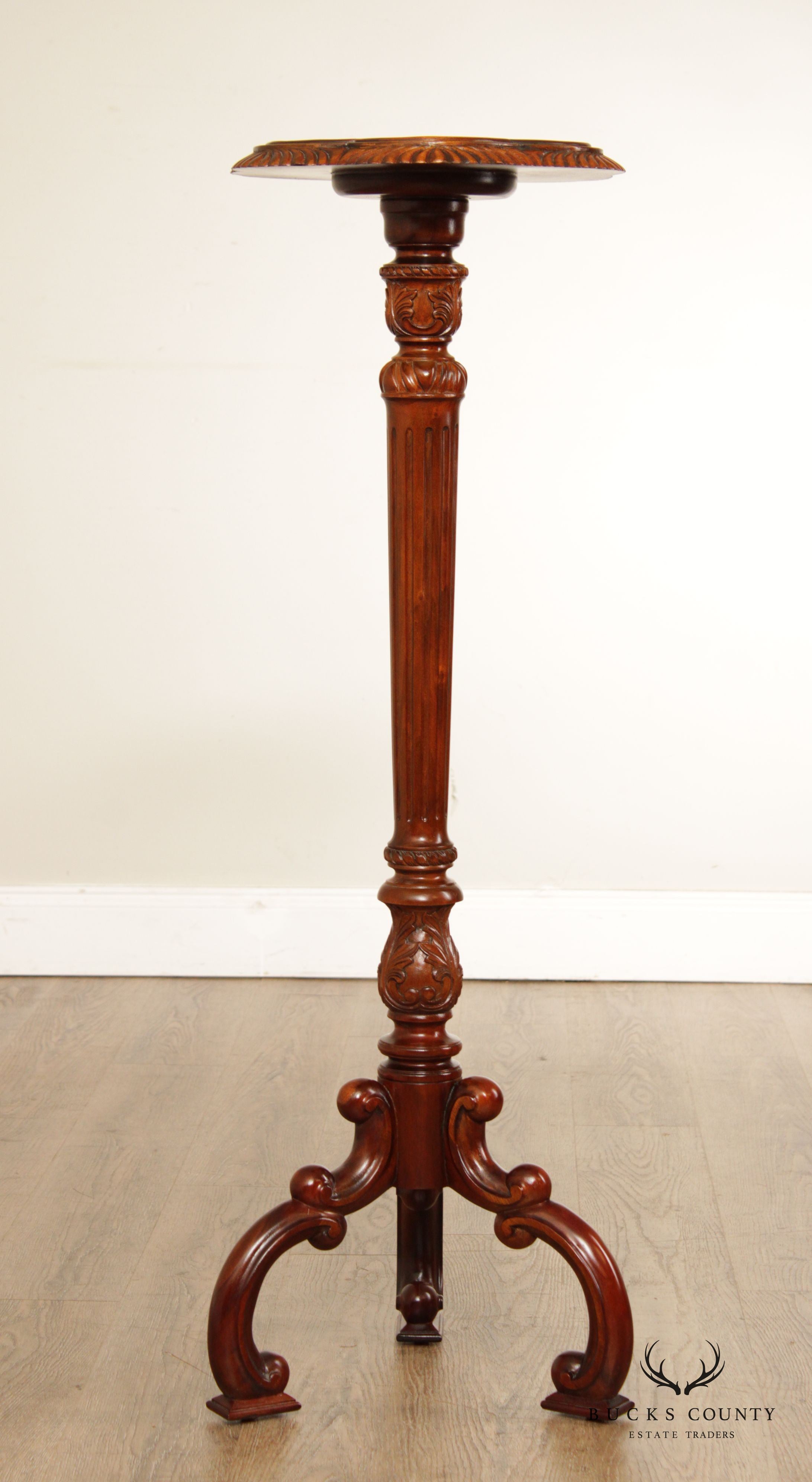 Maitland Smith Carved Mahogany Pedestal Plant Stand