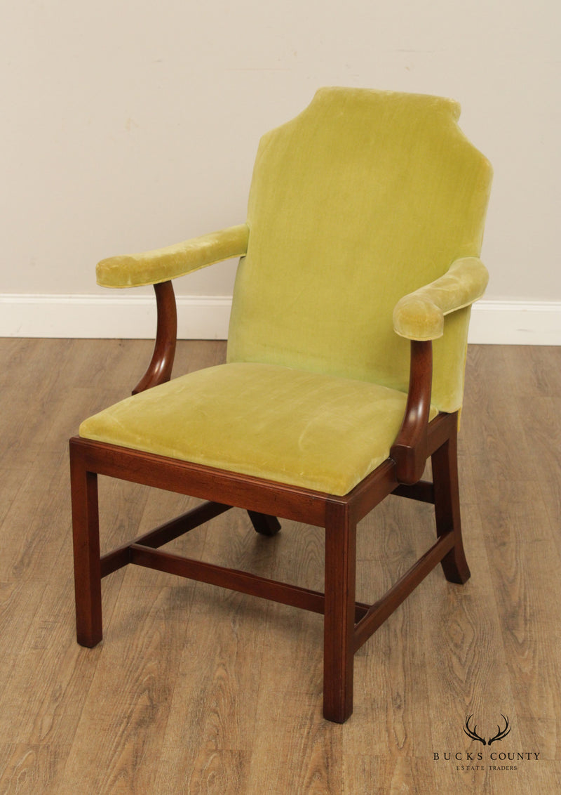 Kittinger Colonial Williamsburg Chippendale Style Mahogany Frame Custom Upholstered Armchair