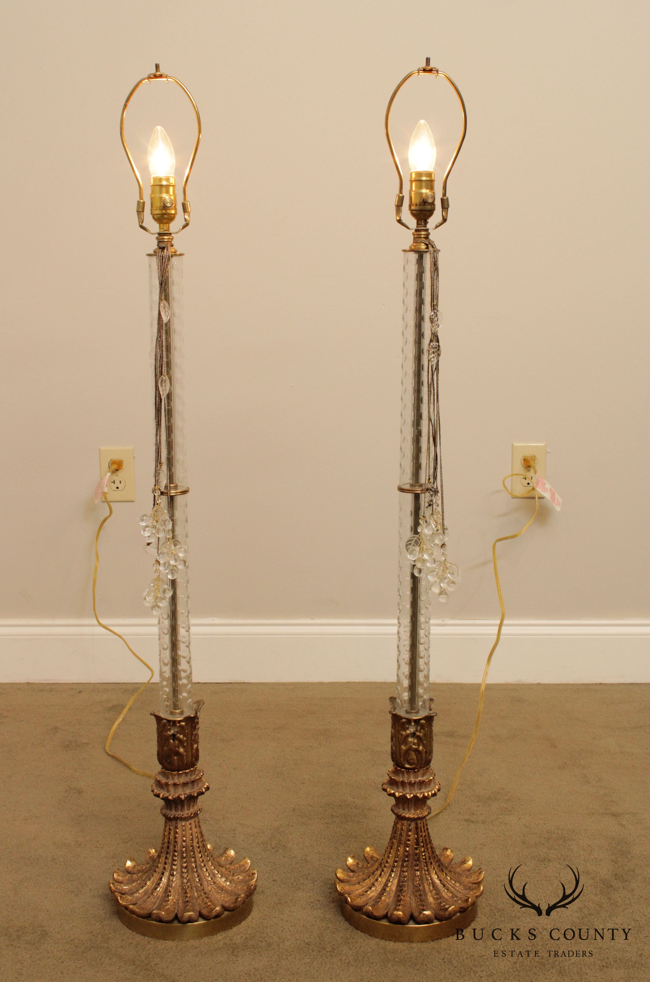 John Richard Tall Crystal Pair Column Lamps