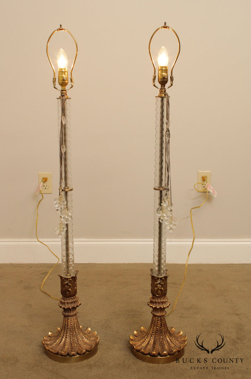 John Richard Tall Crystal Pair Column Lamps