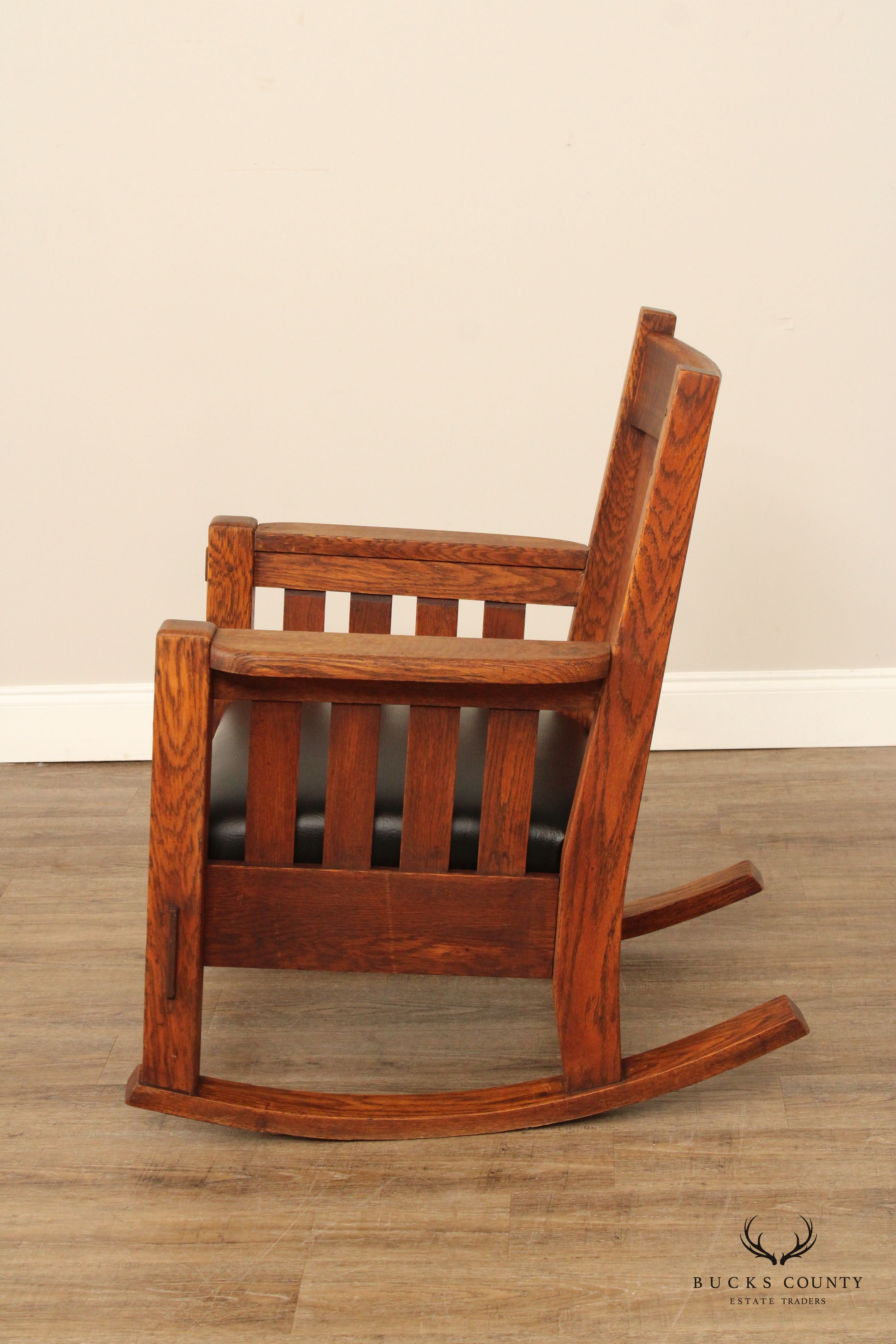 Harden Antique Mission Oak and Leather Rocker