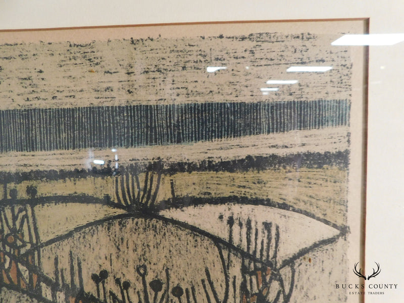 Mid Century Abstract Landscape Woodblock Print