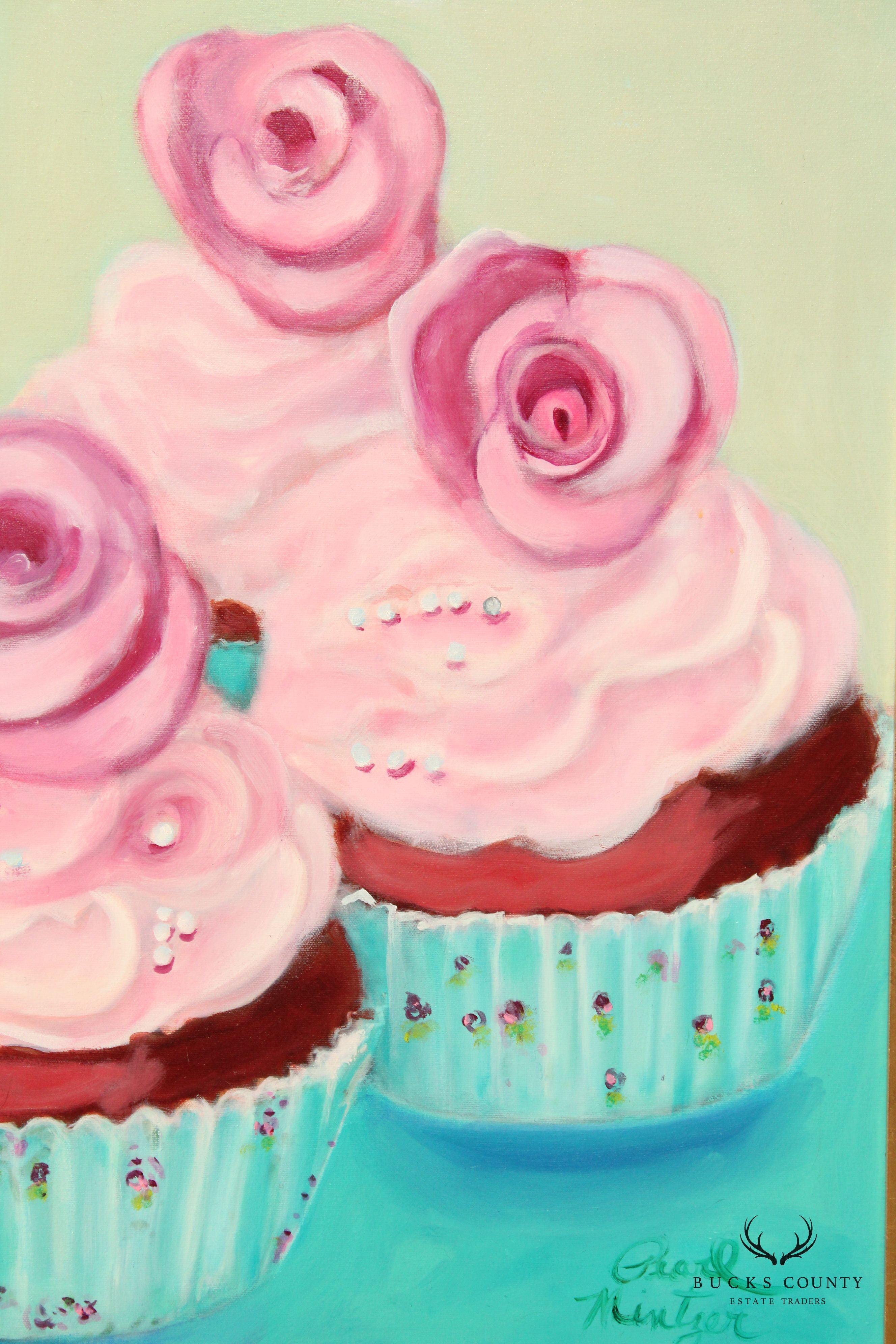 Pearl Mintzer 'Red Velvet Cupcakes' Original Oil Painting