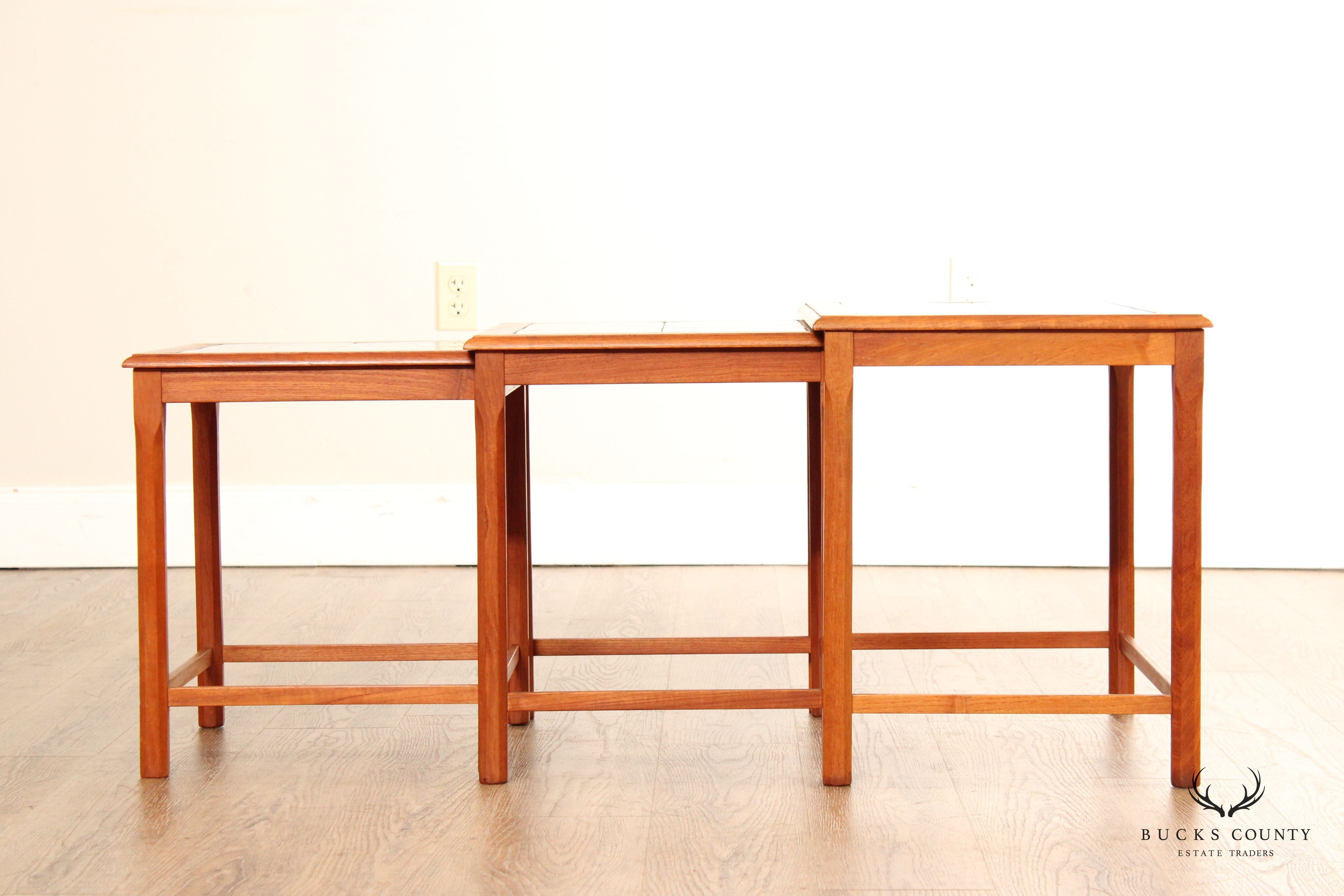 Ox Art for Trioh Danish Modern Set of Three Tile Top Teak Nesting Tables