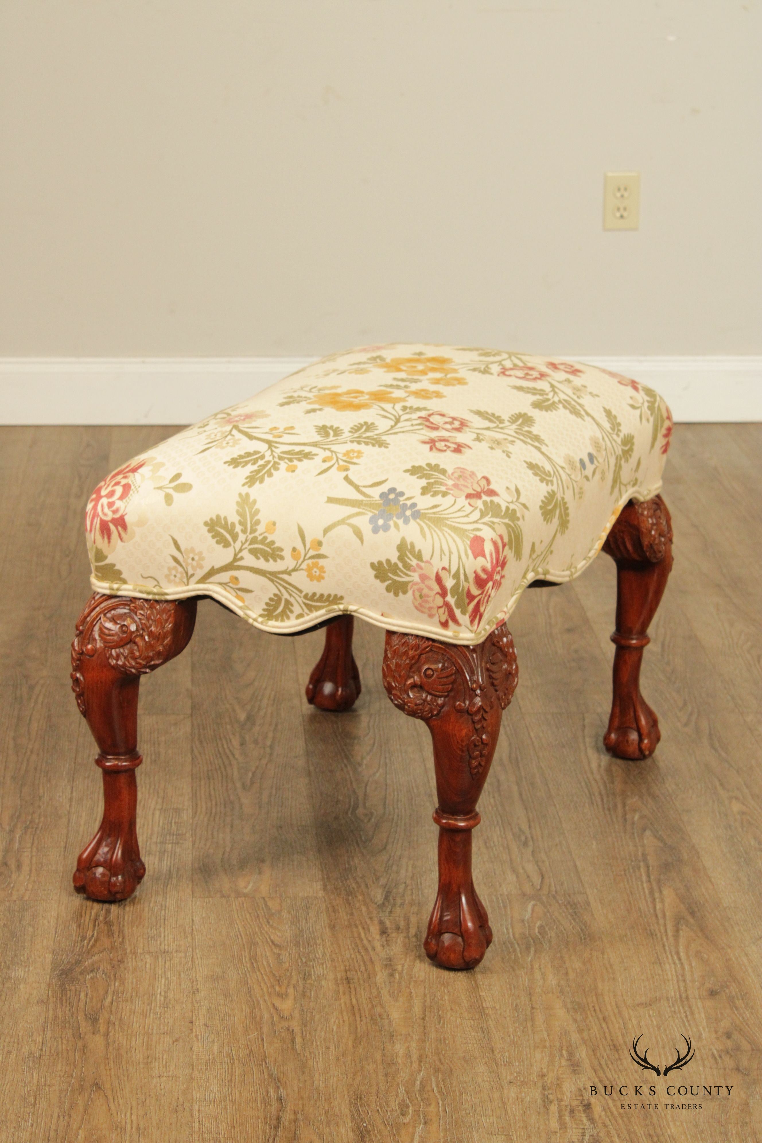 Georgian Style Eagle Carved Ball and Claw Foot Ottoman (A)