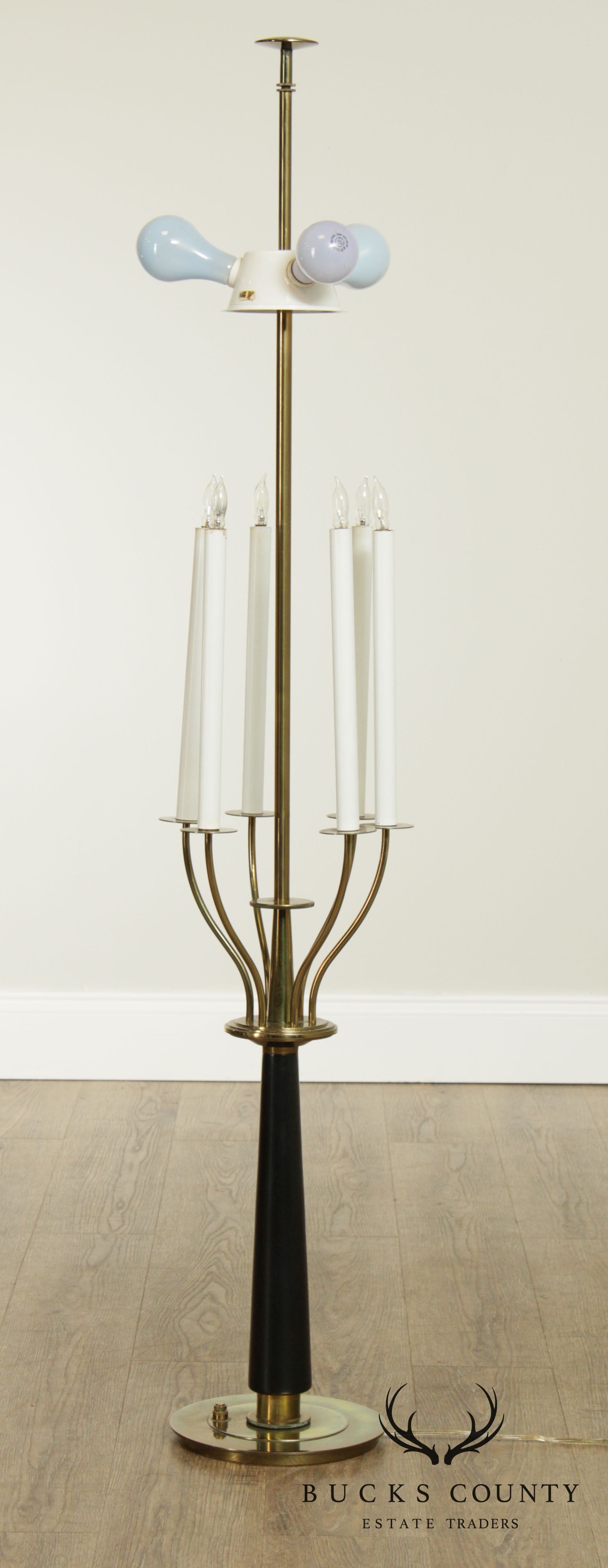 Tommi Parzinger Stiffel Mid Century Modern Brass Candelabra Floor Lamp