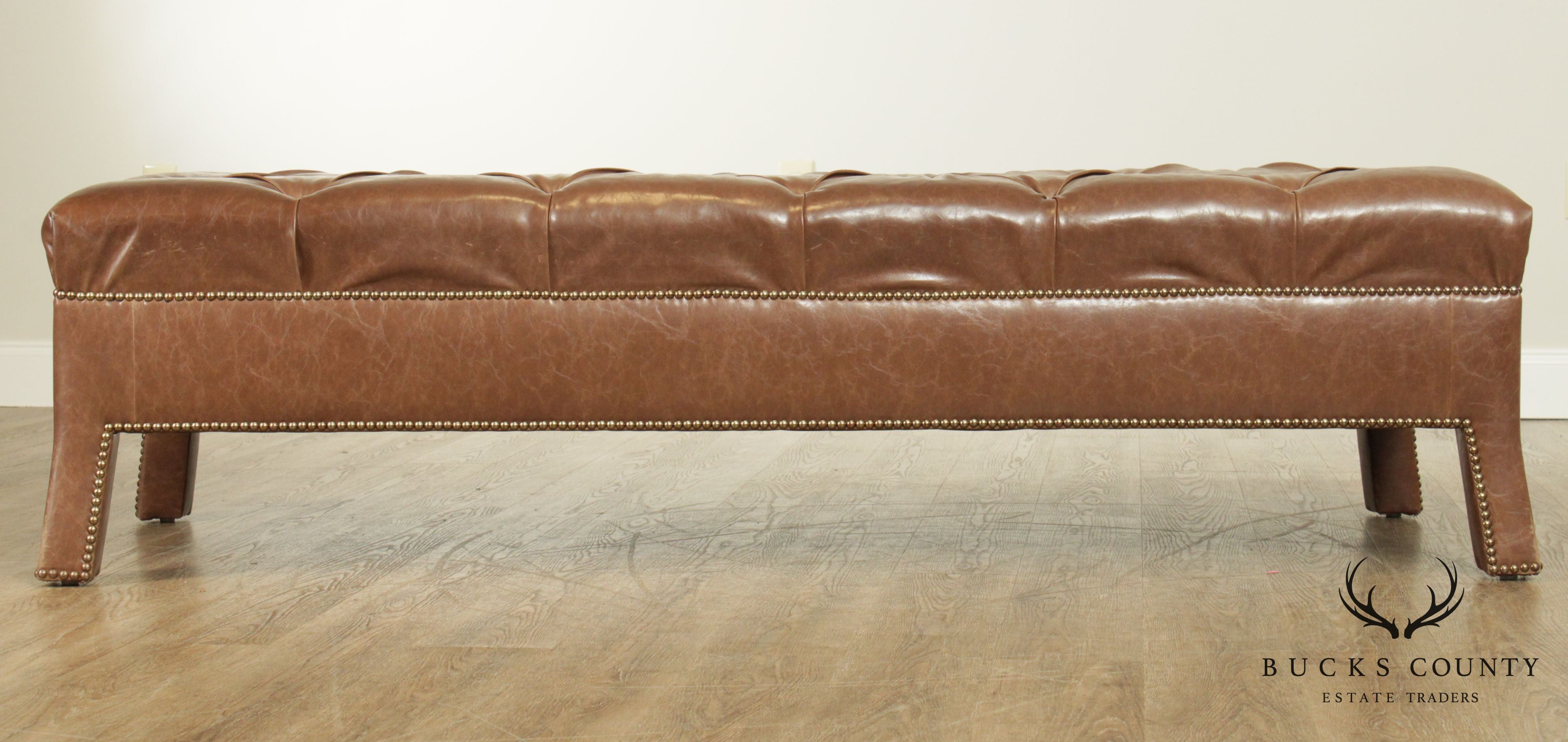 Custom Quality Brown Leather Tufted Long Bench