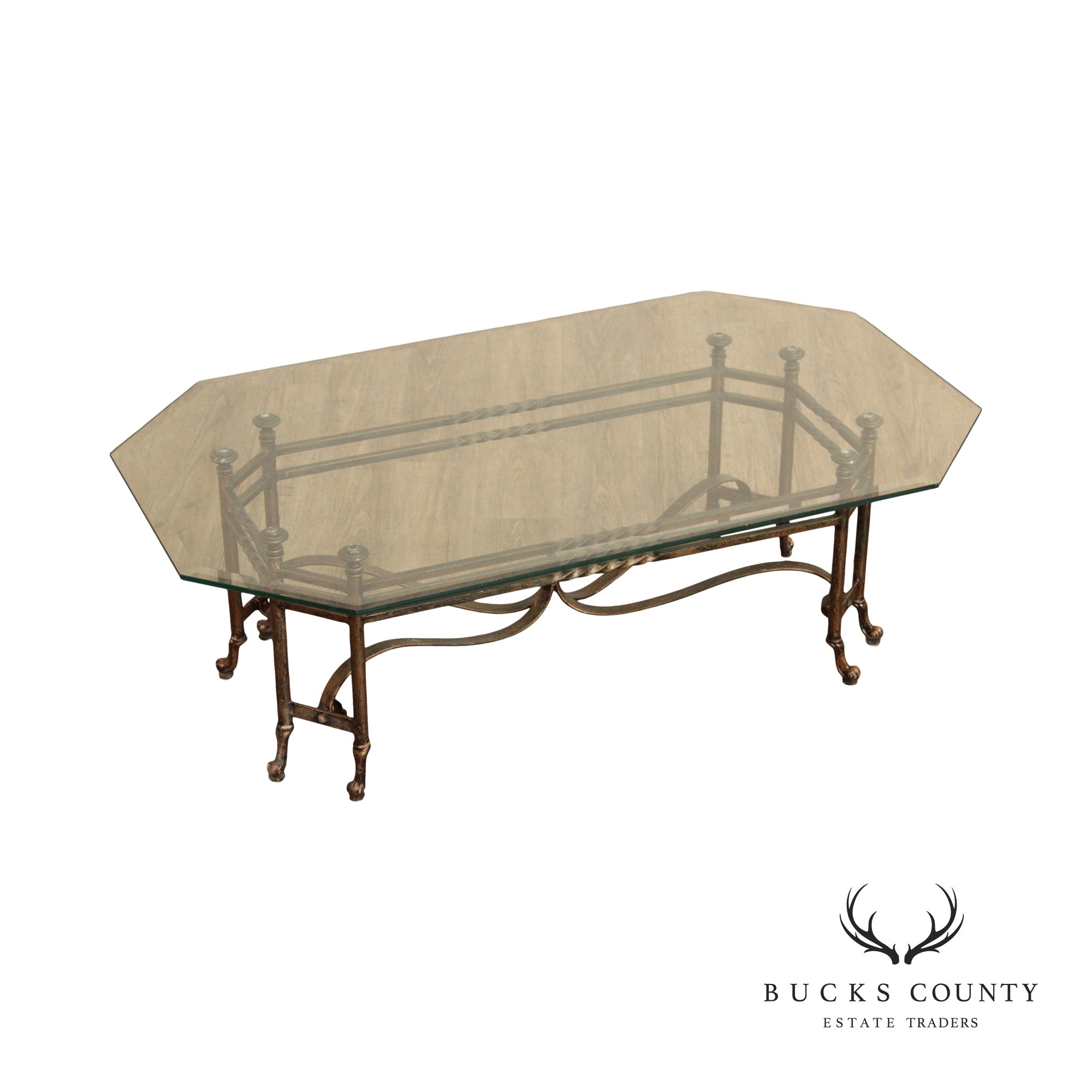 Regency Style Wrought Iron Glass Top Coffee Table