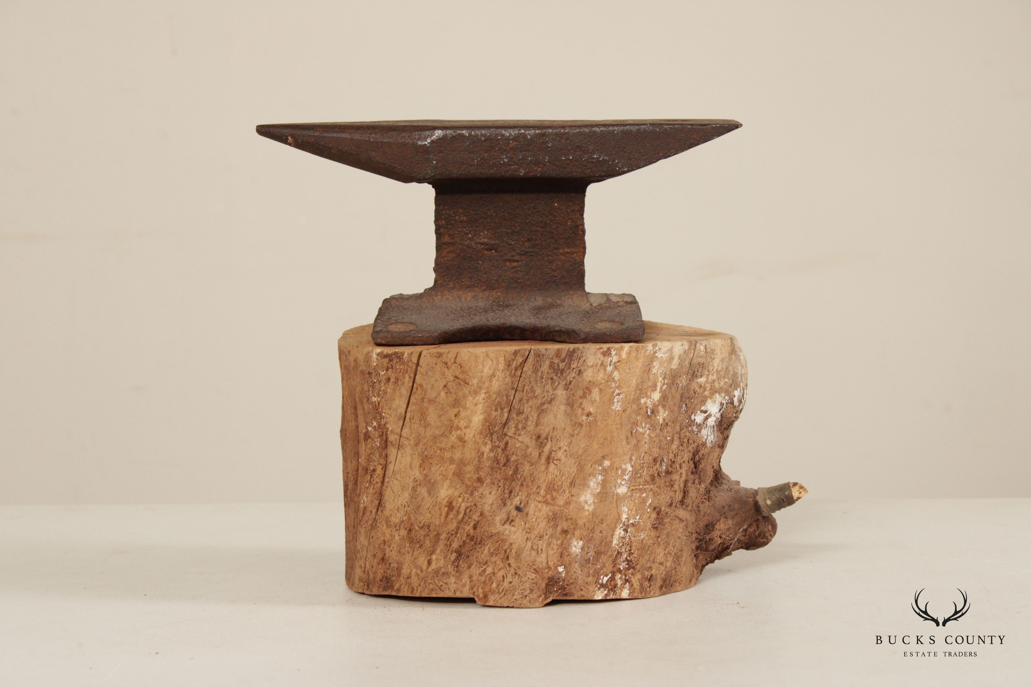 Vintage Small Iron Anvil Mounted on Wooden Block