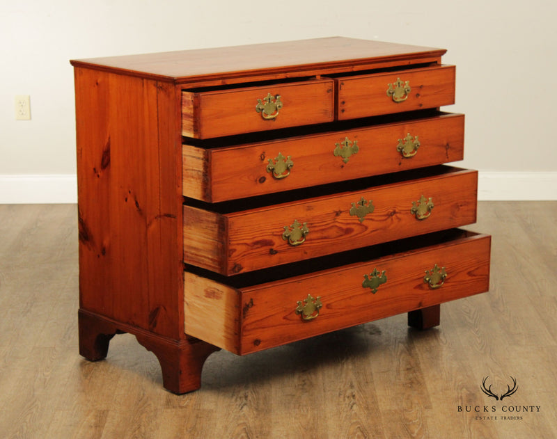 Antique 19th Century Chippendale Style English Pine Chest of Drawers