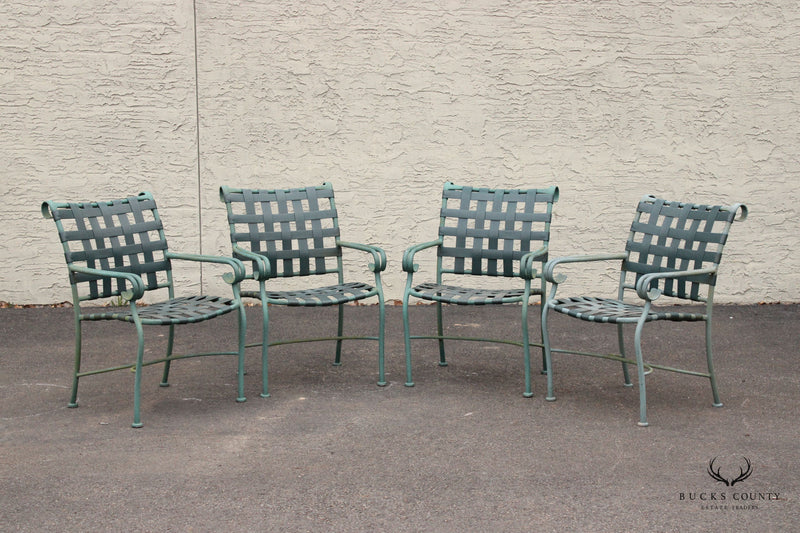 Vintage Set Four Aluminum Outdoor Patio Dining Arm Chairs
