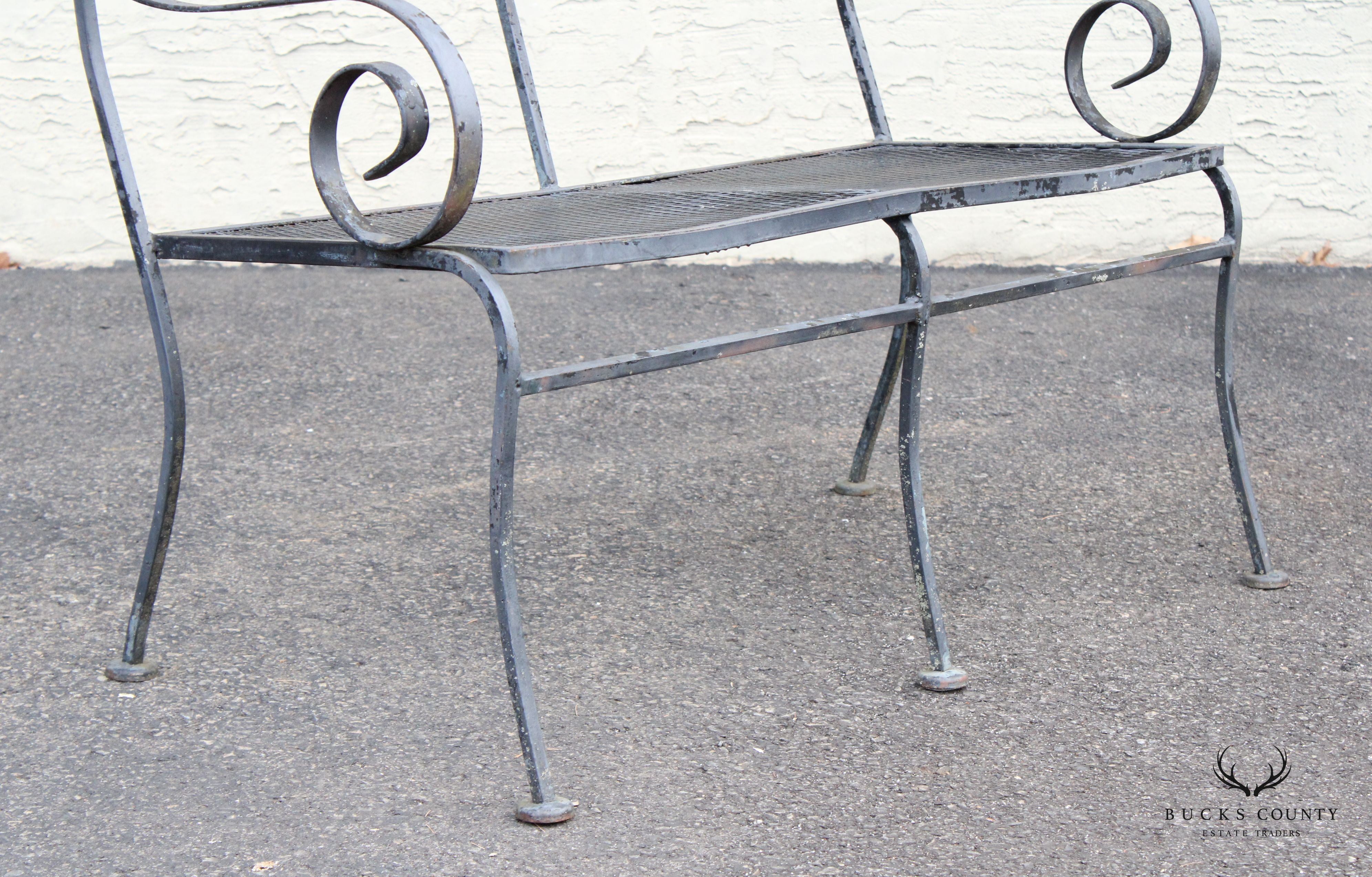 Vintage Wrought Iron Outdoor Garden Bench