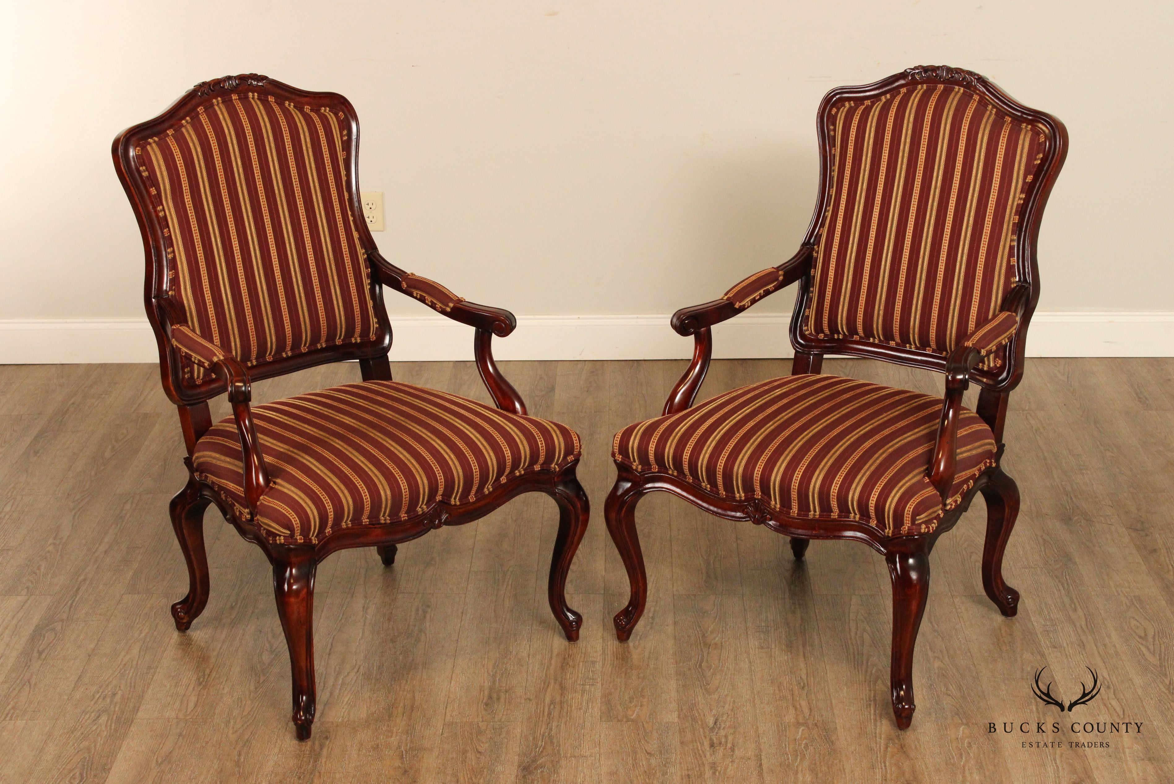 Fairfield French Louis XV Style Pair Fauteuil Armchairs