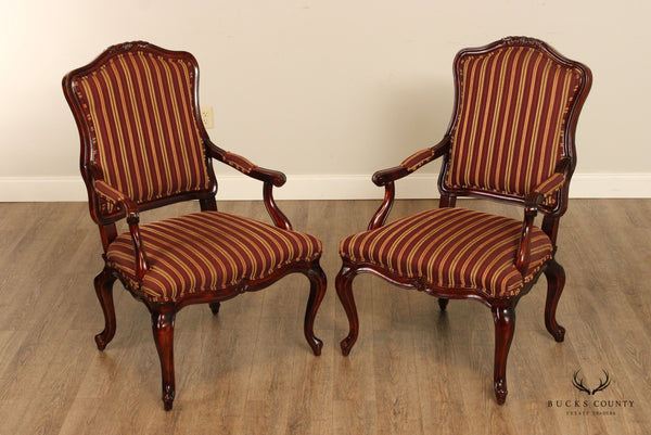 Fairfield French Louis XV Style Pair Fauteuil Armchairs