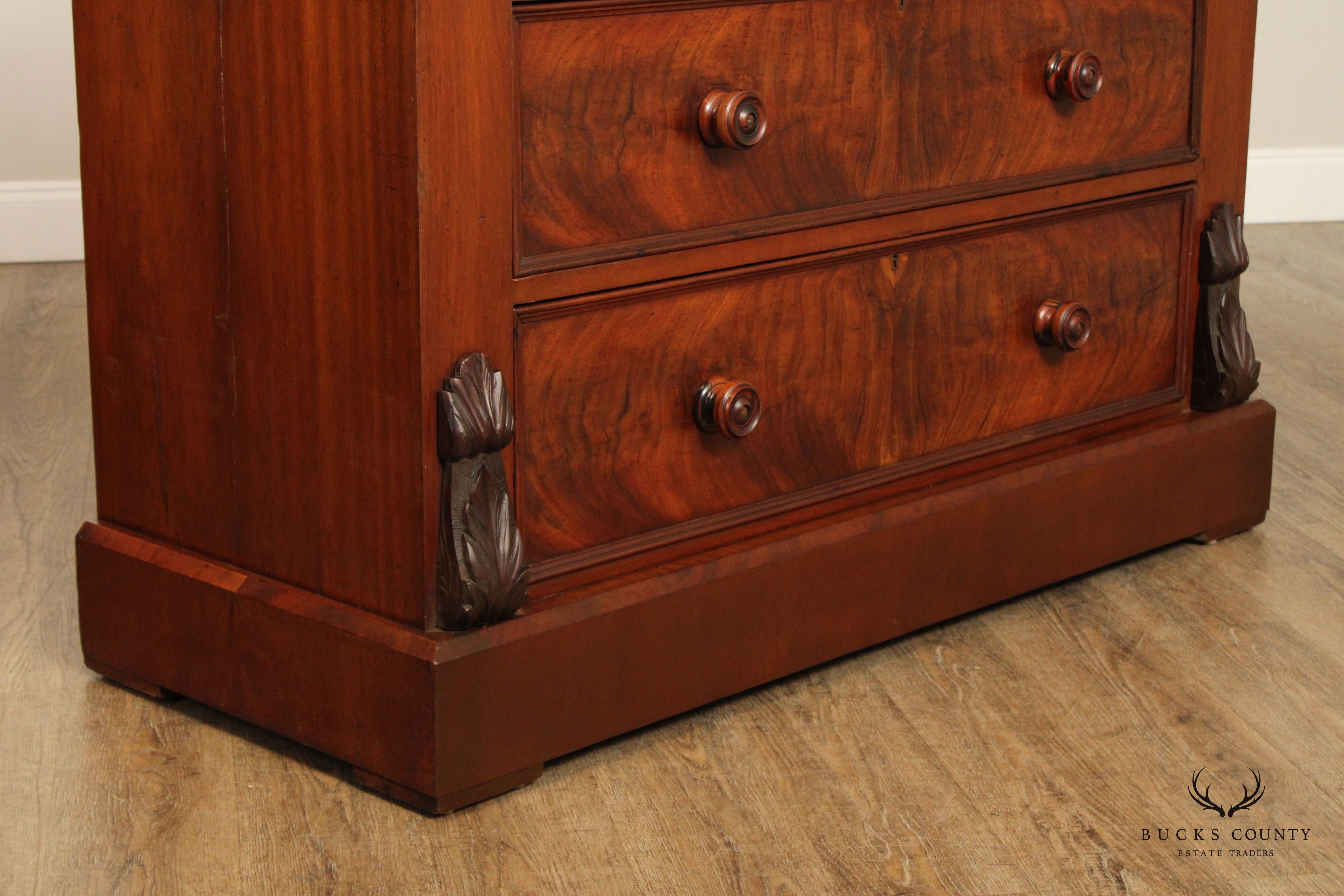 Antique Empire Period Carved Mahogany Tall Chest