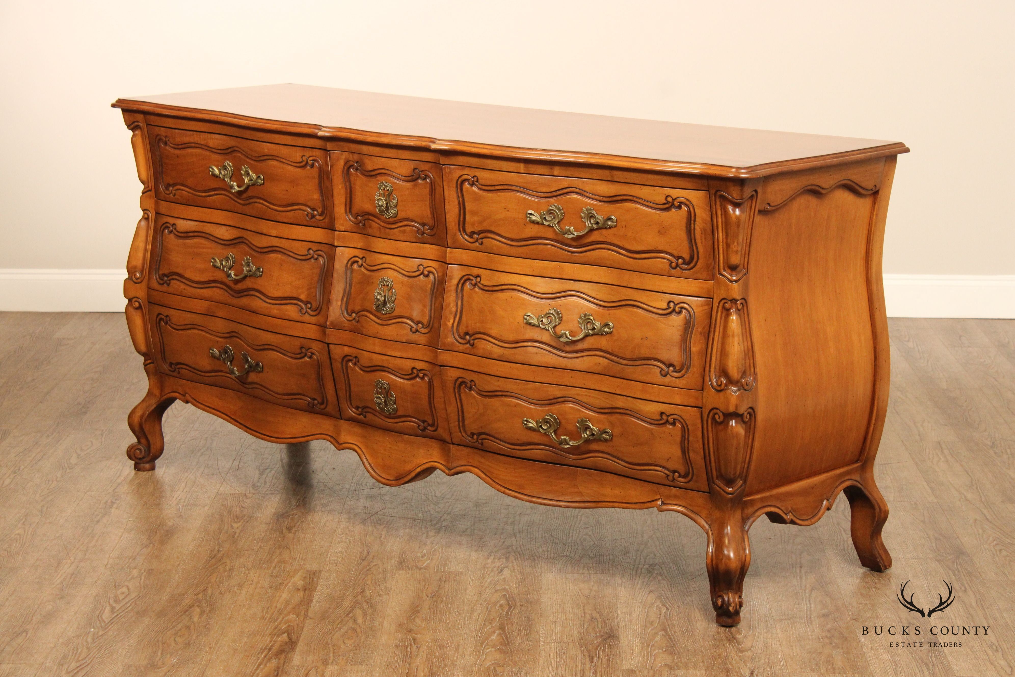 French Louis XV Style Vintage Bombe Triple Dresser