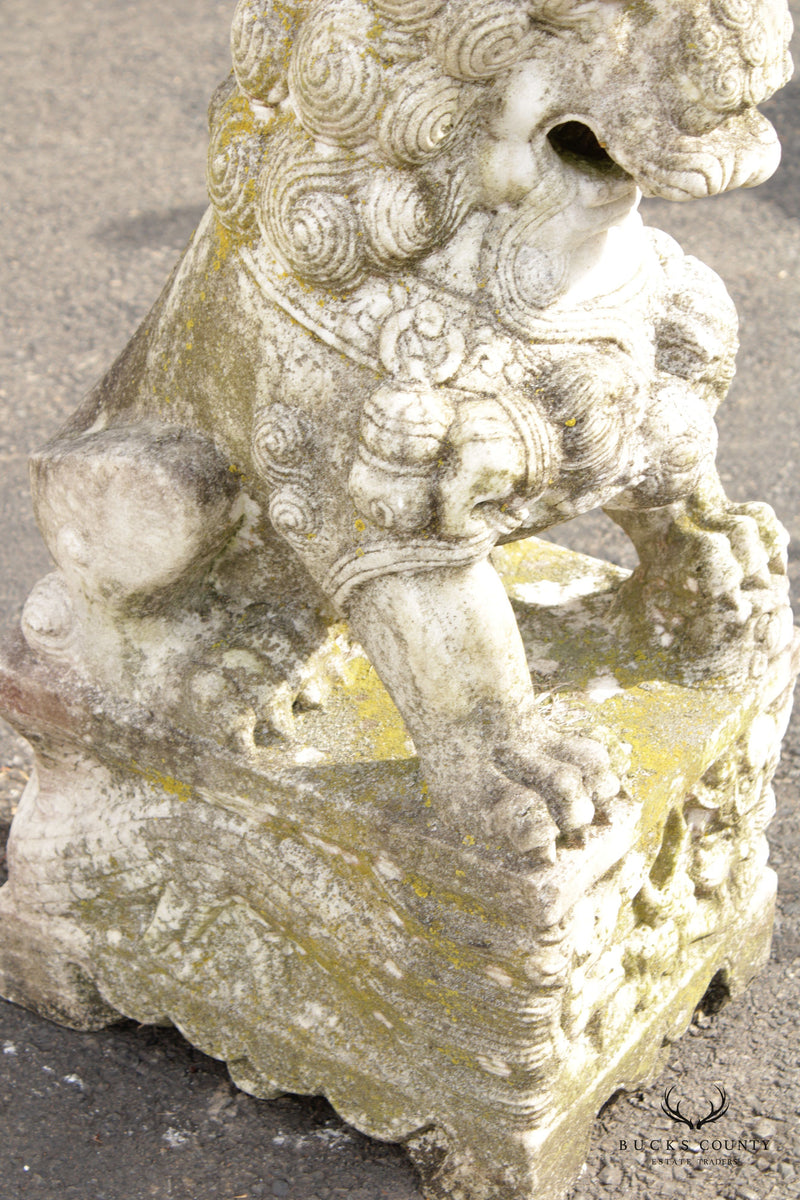 Chinese Marble Pair of Foo Dog Guardian Statues