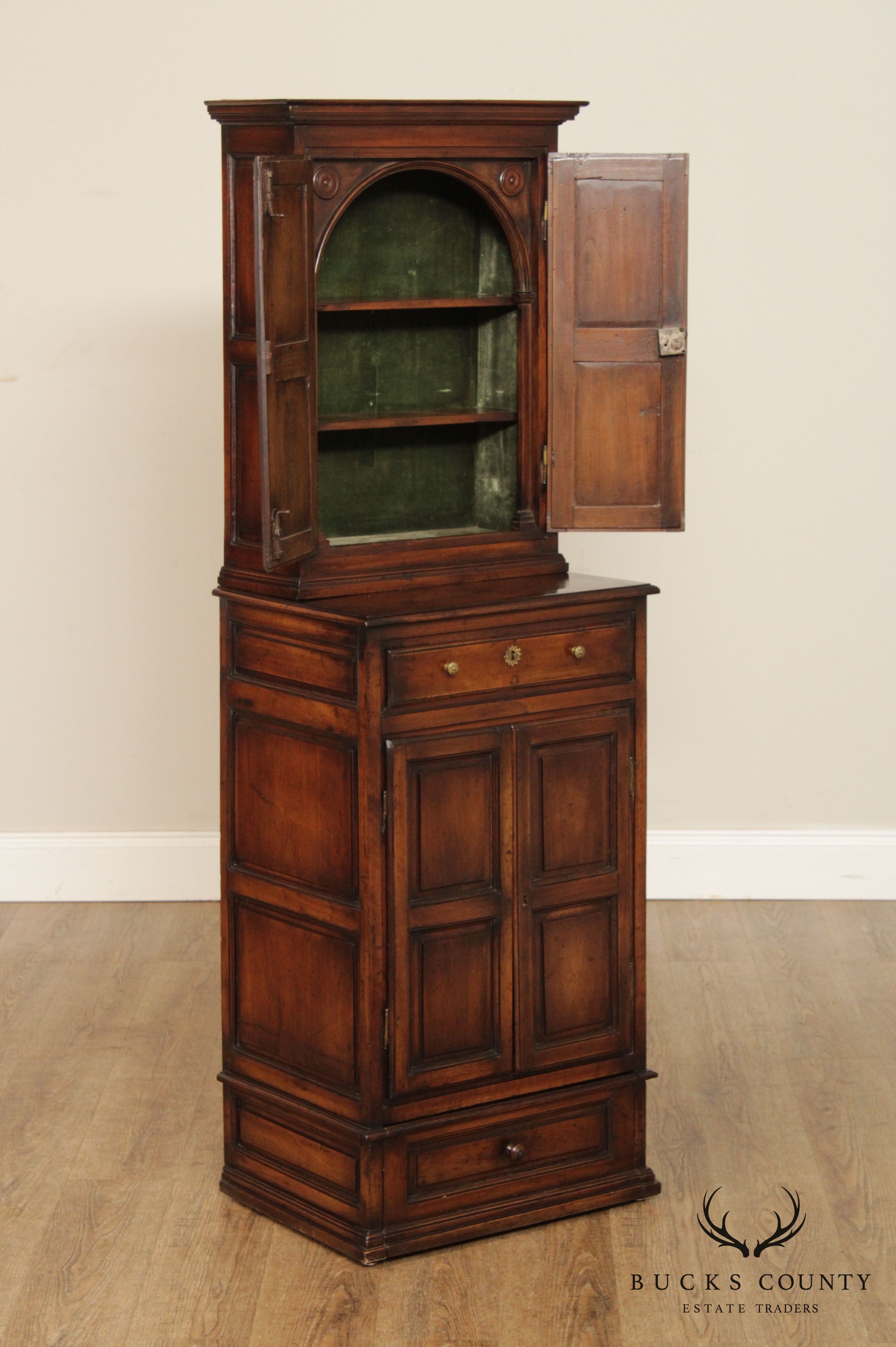 Antique English Pine Narrow Step Back Cabinet