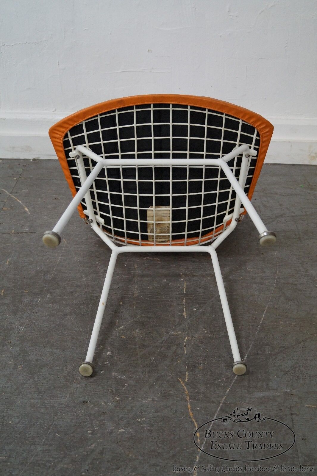 Knoll Vintage Bertoia White Wire Side Chair w/ Orange Cushion