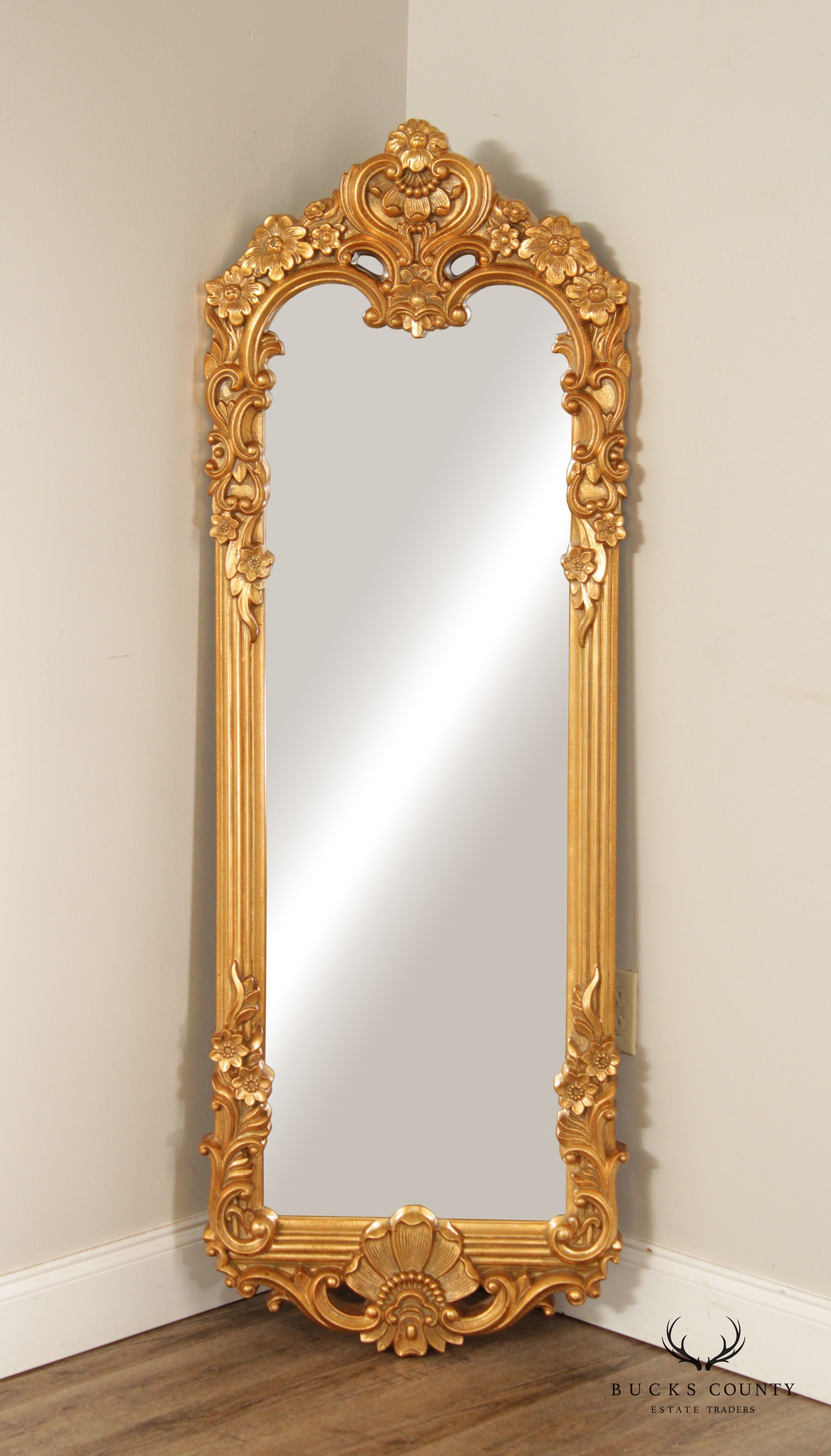 Rococo Style Carved Gesso Full Length or Pier Mirror