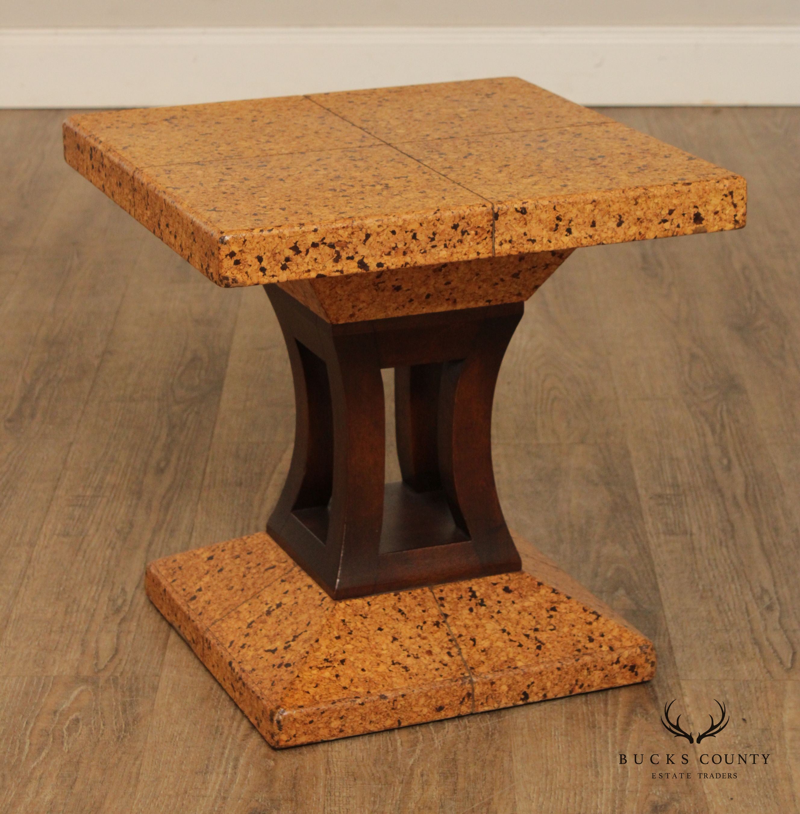 Johnson-Handley-Johnson Co. Pair Mid Century Modern Cork & Wood Side Tables