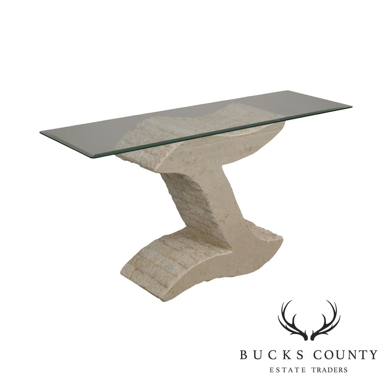 Postmodern Tessellated Marble Glass Top Sofa Table Console