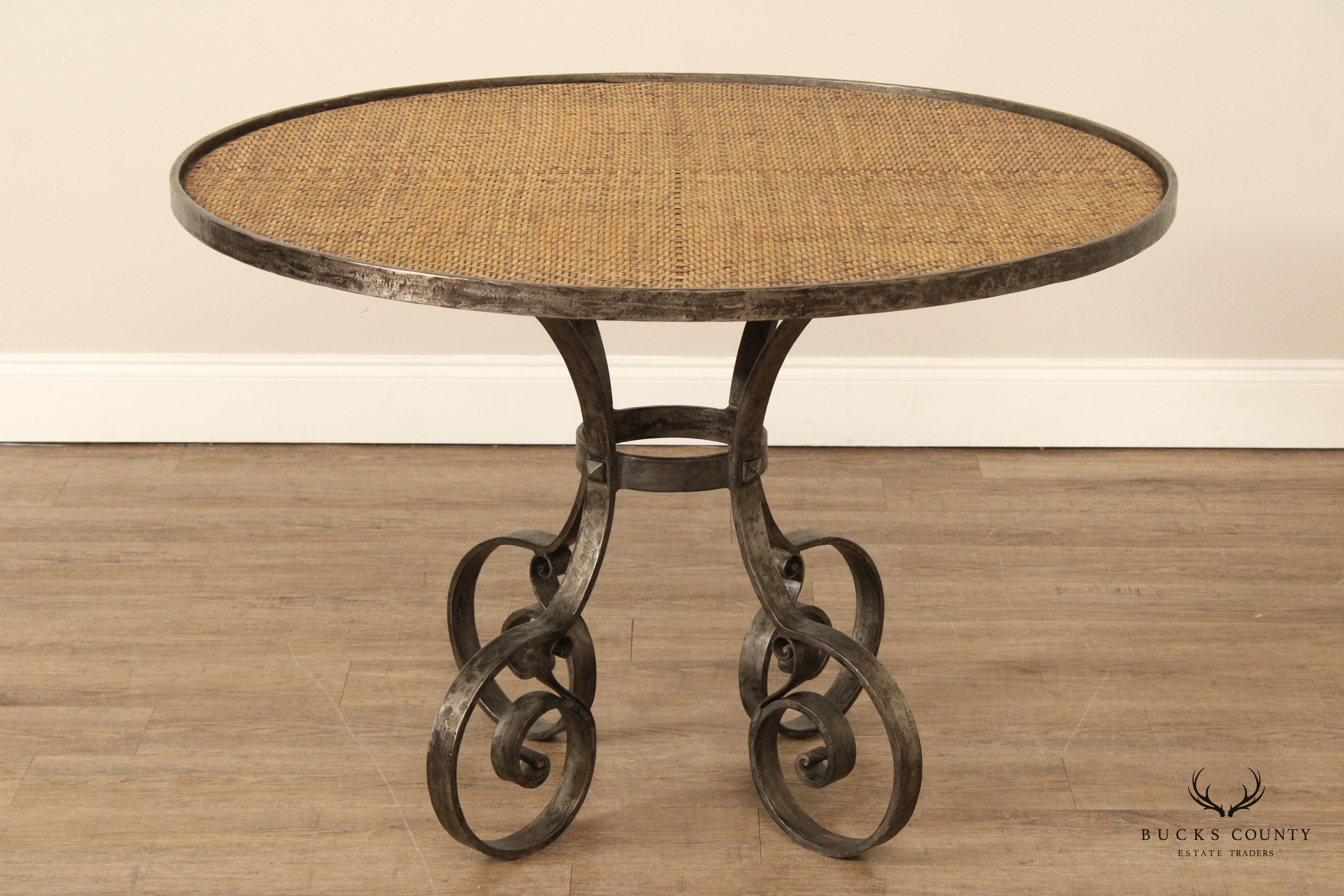 Biedermeier Style Forged Iron Base Round Dining Table