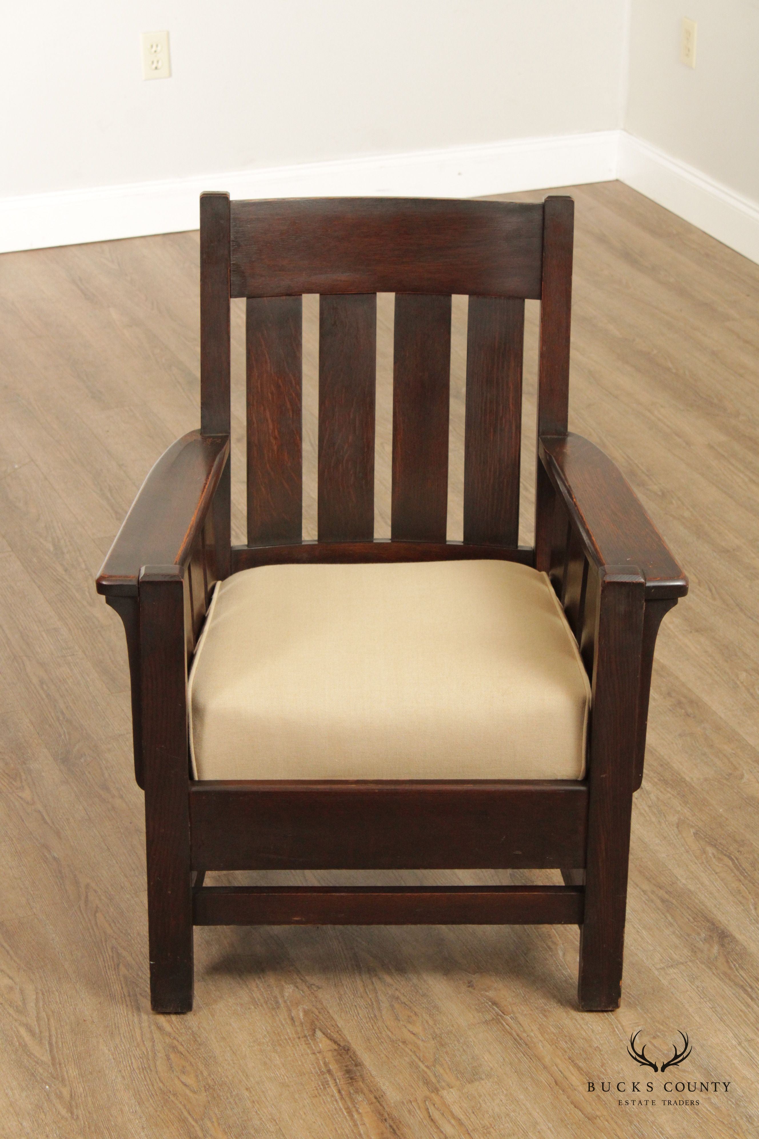 Antique Mission Oak Slatted Armchair