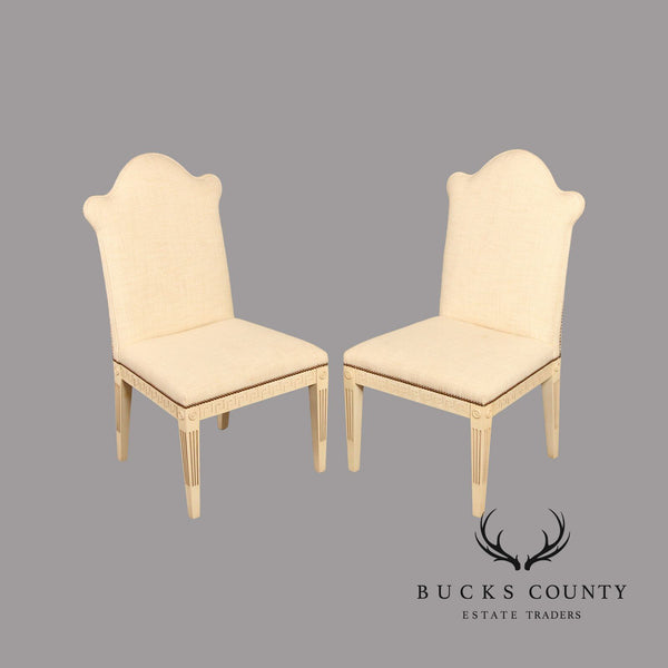 Hollywood Regency Neoclassical Style Pair of White Painted Side Chairs