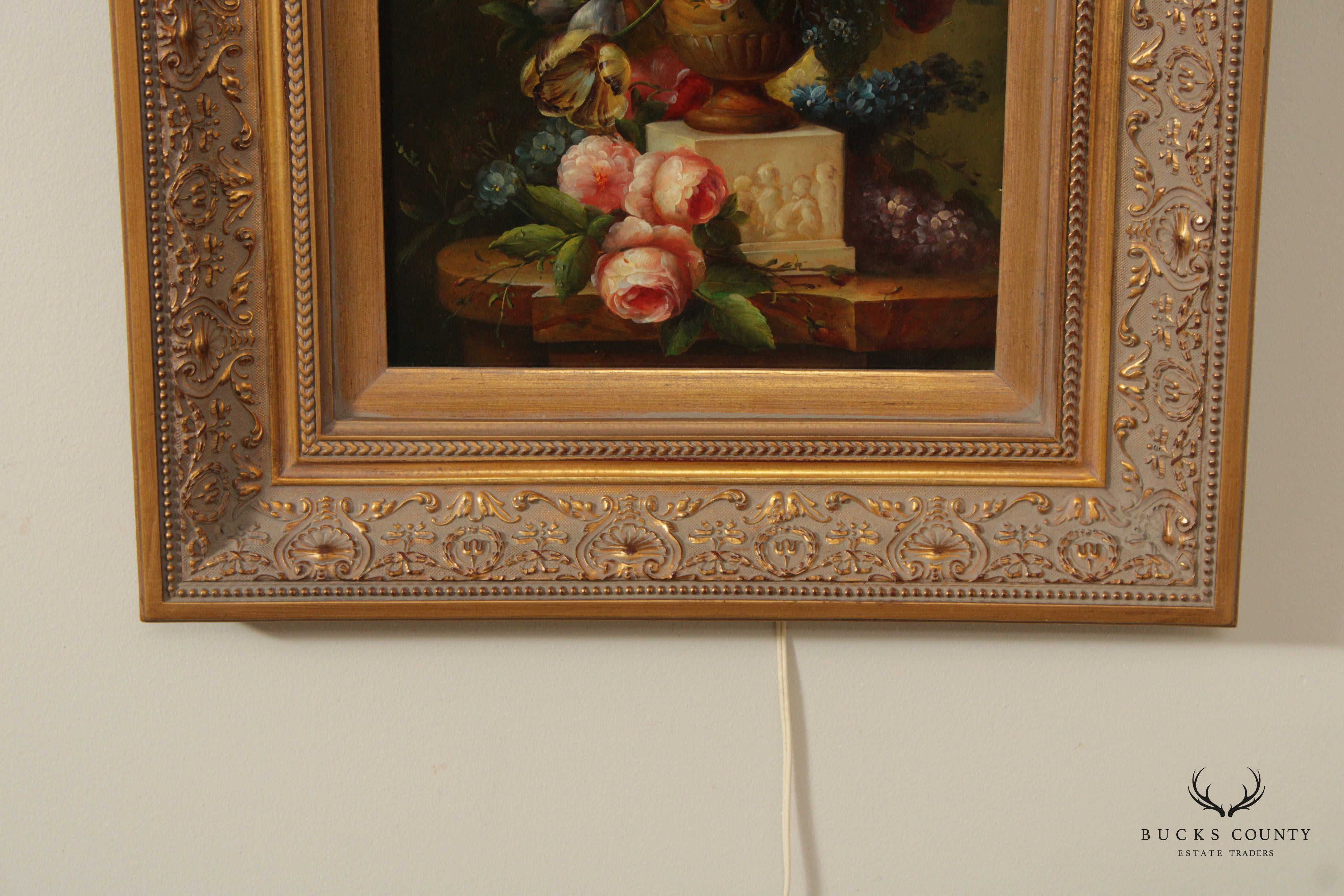 Gilt Frame French Victorian Style Floral Still Life Oil Painting