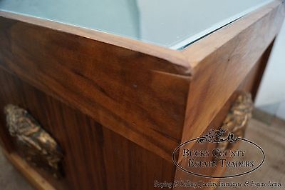 Unusual Pair of Solid Walnut Cube End Tables w/ Glass Tops