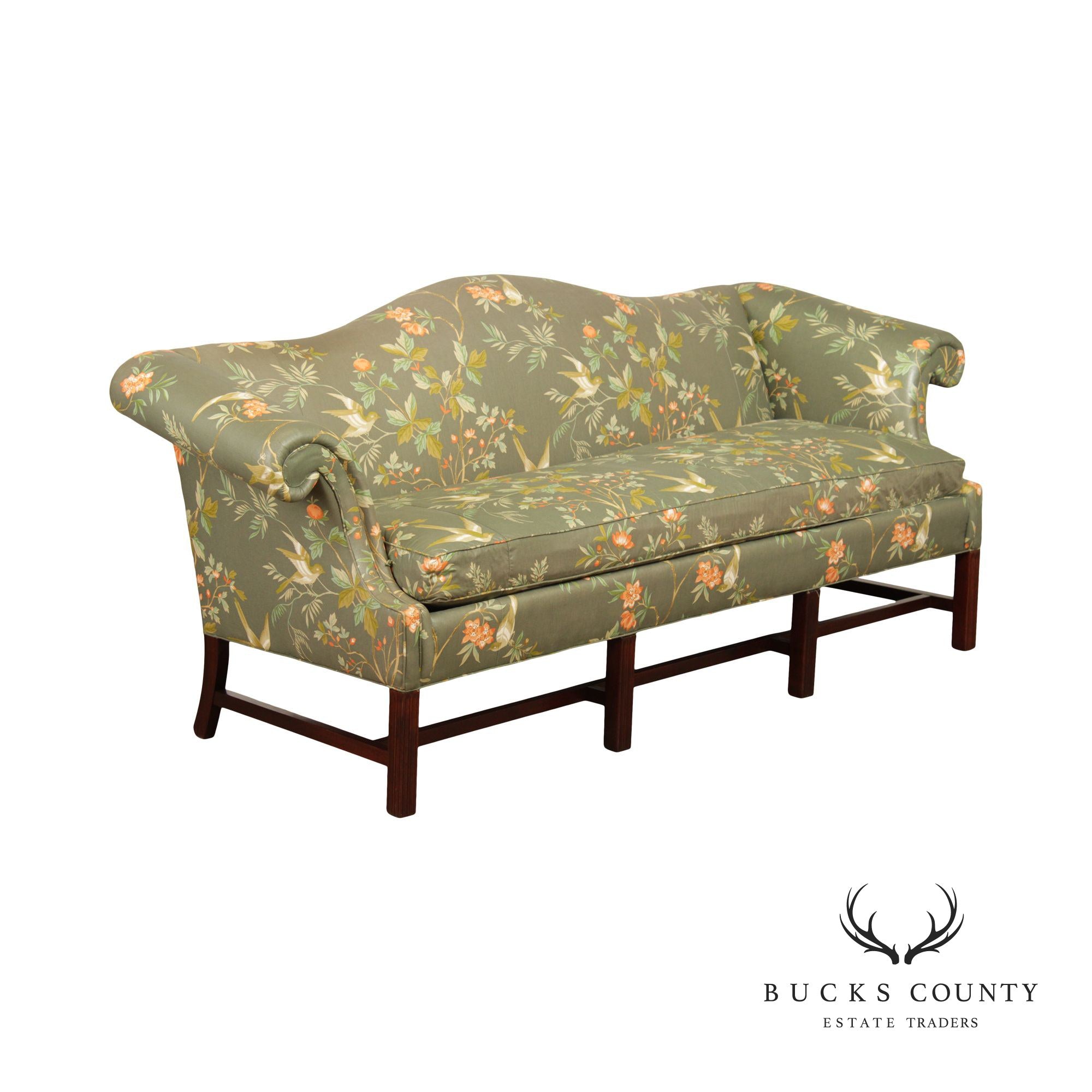 SHERRILL CHIPPENDALE STYLE CUSTOM UPHOLSTERED CAMELBACK SOFA