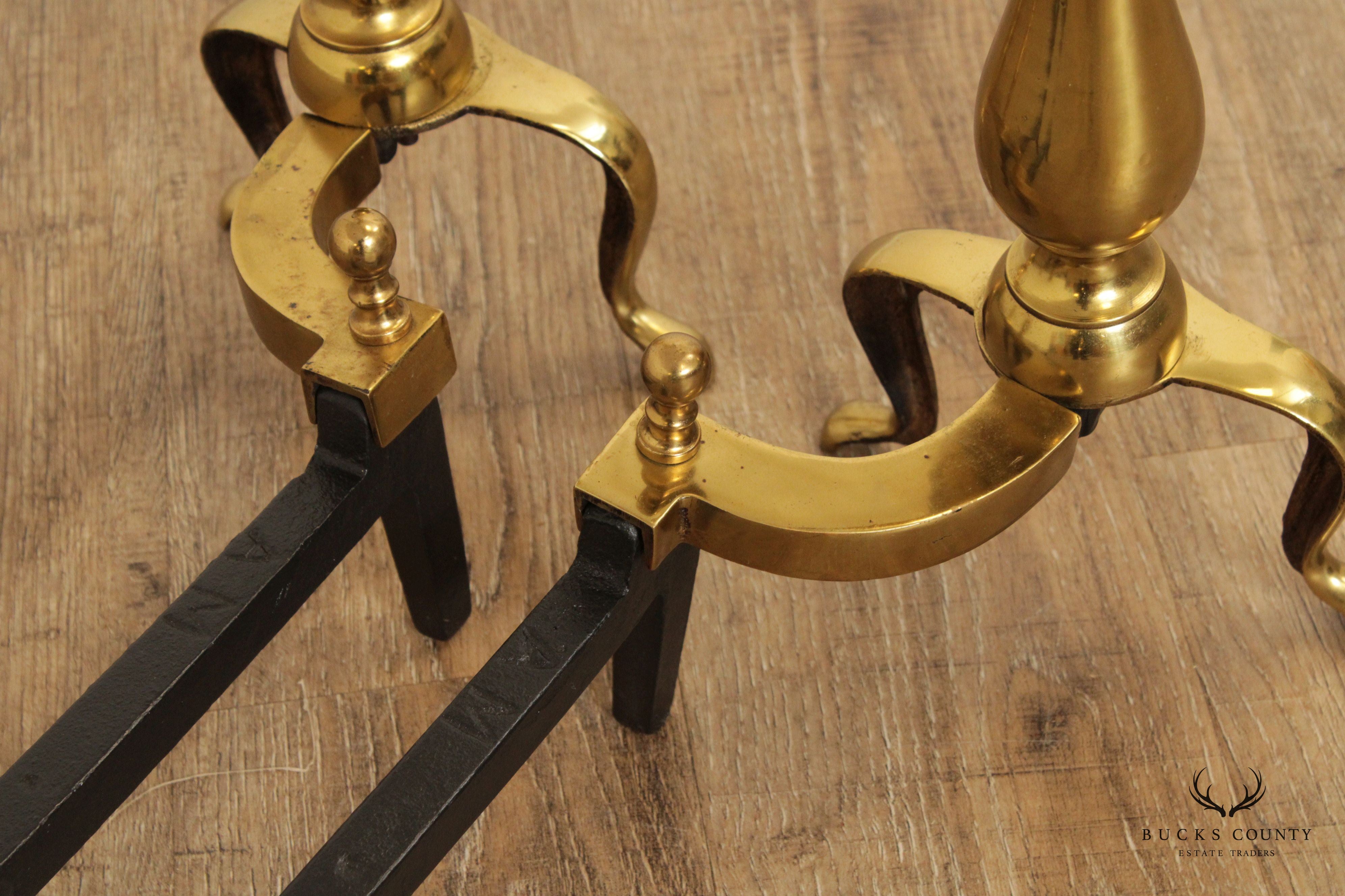 Federal Style Pair of Brass Andirons