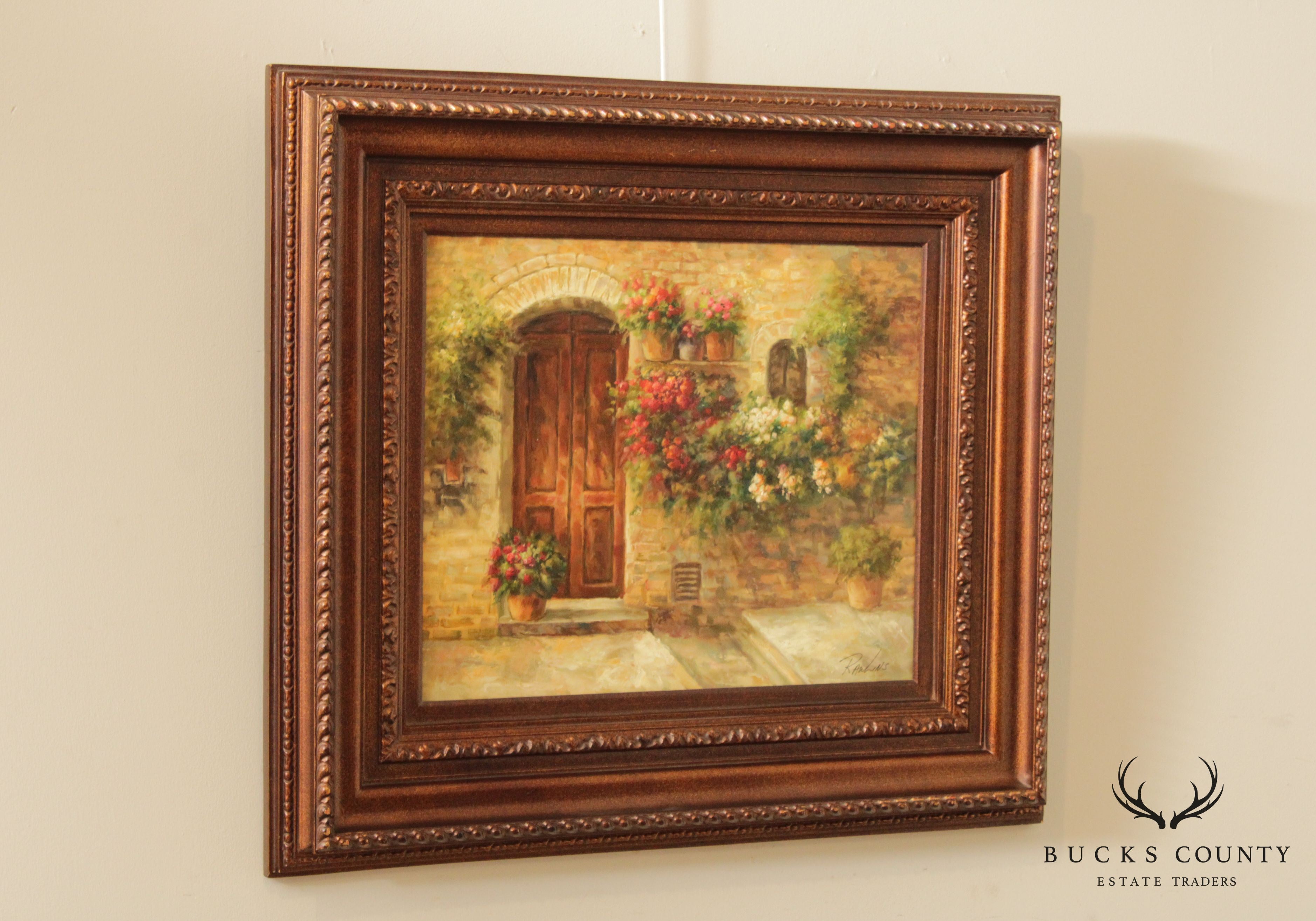 Prestige Arts Floral Courtyard Scene Oil Painting