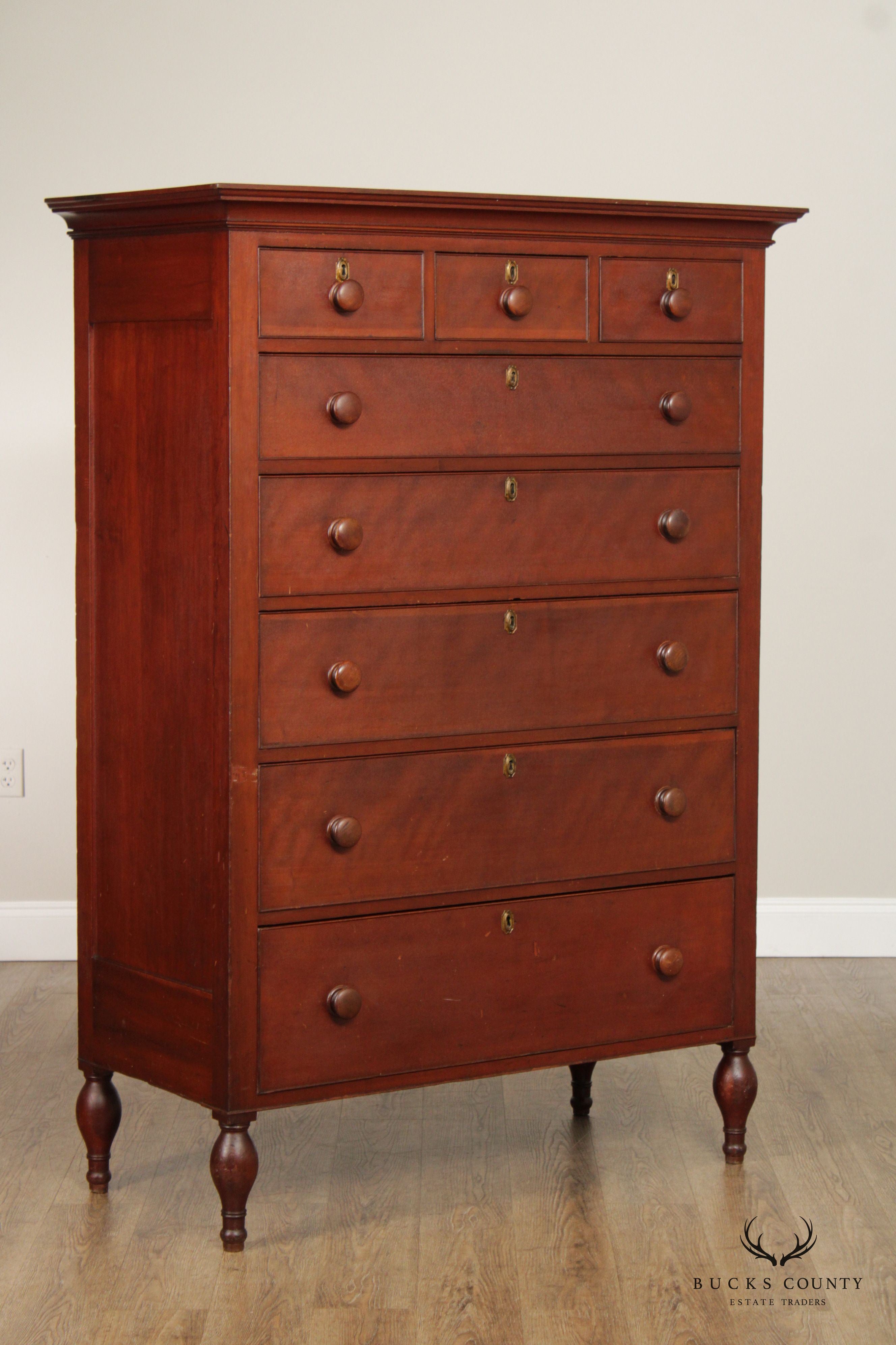 Antique Pennsylvania Sheraton Cherry Tall Chest of Drawers