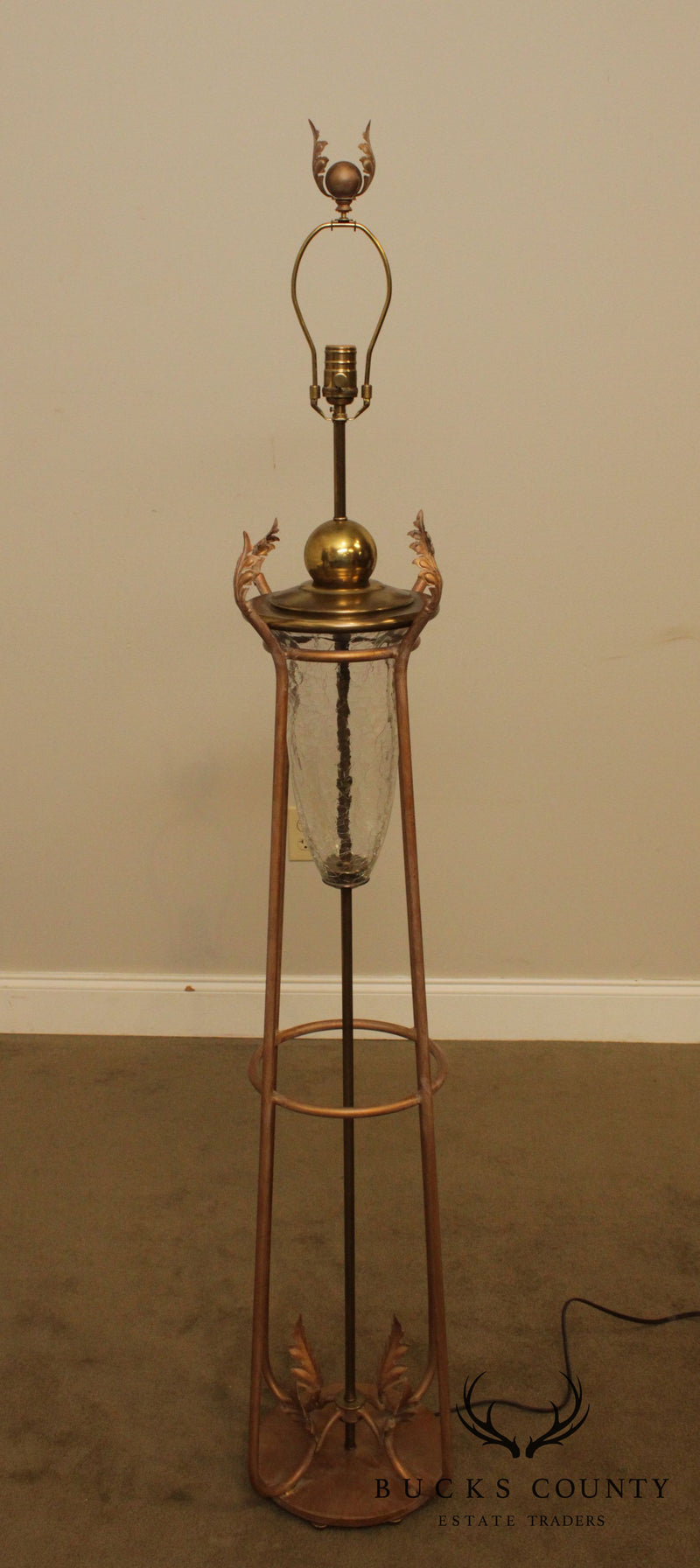 Vintage Wrought Iron and Glass Floor Lamp