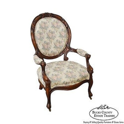 Victorian Revival Style Mahogany Cameo Back Parlor Arm Chair