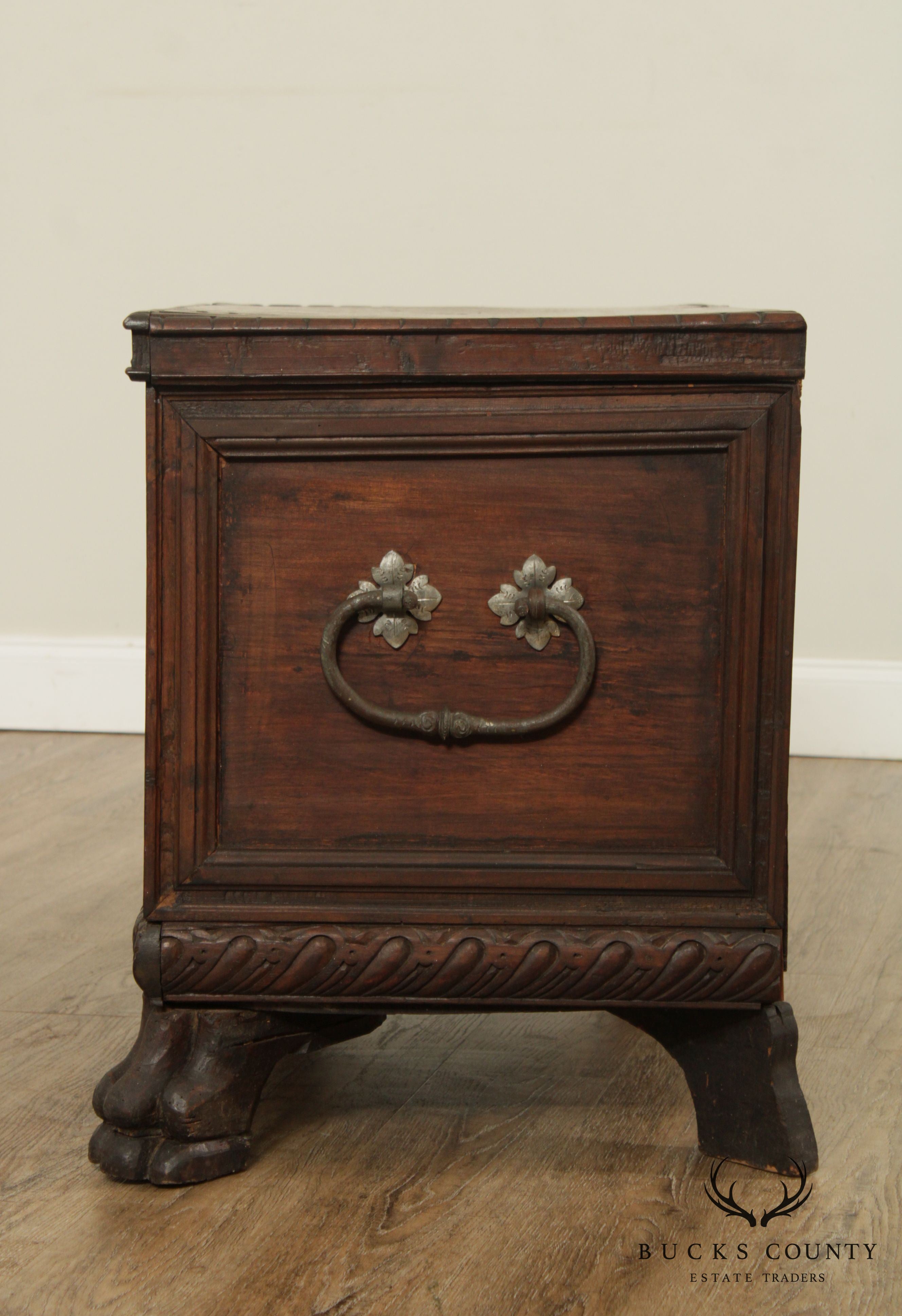 Antique Italian Renaissance Walnut Inlaid Cassone Chest