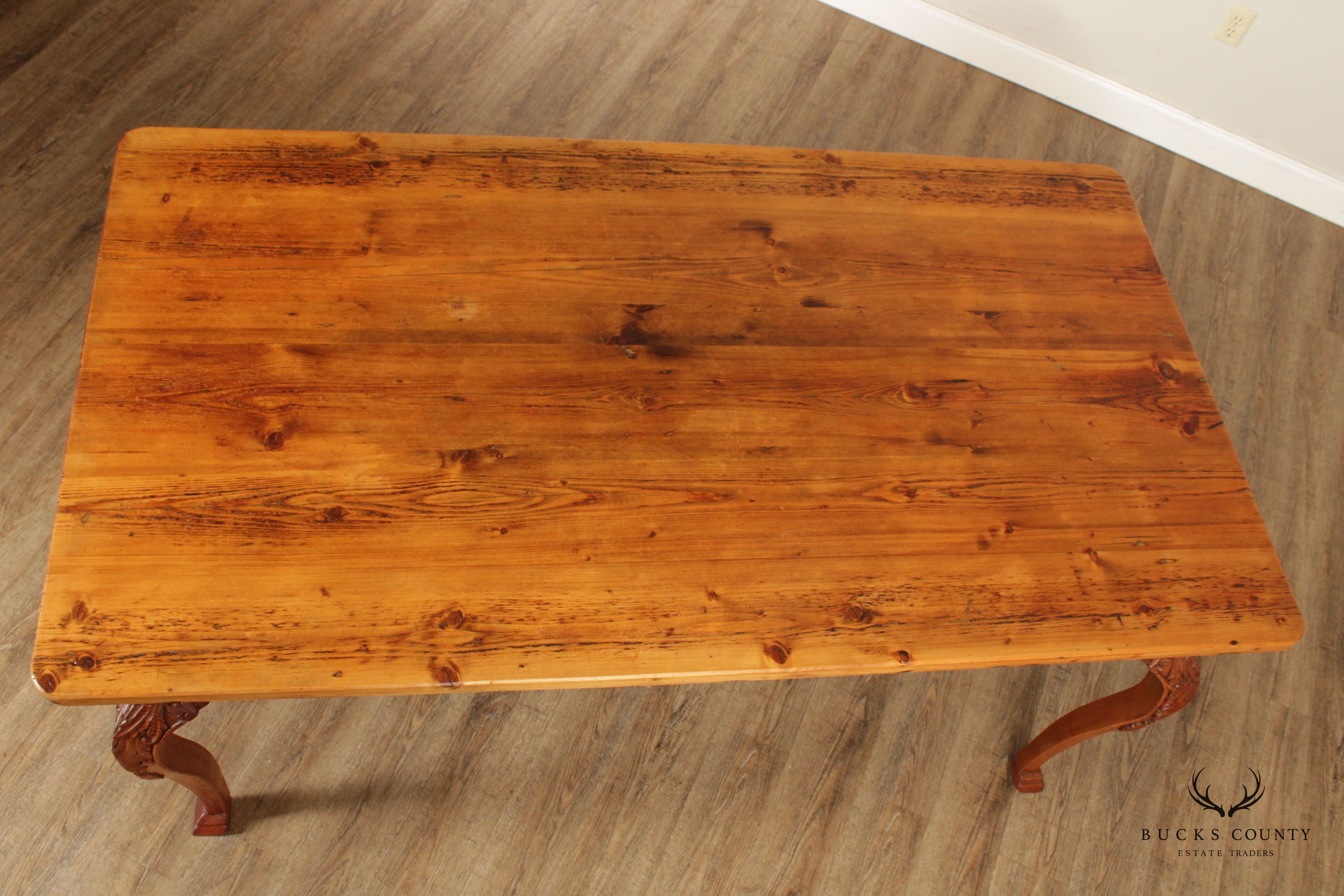 French Country Farmhouse Style Pine Carved Dining Table