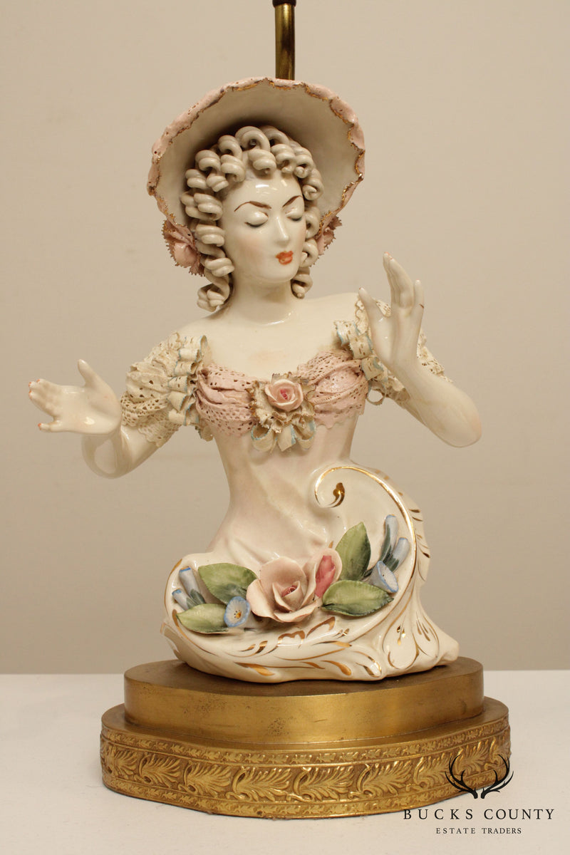 Vintage Pair Porcelain Figurine Table Lamps