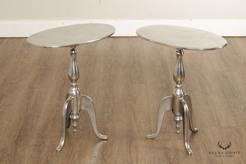 Modern Polished Aluminum Pair of Pedestal Side Tables