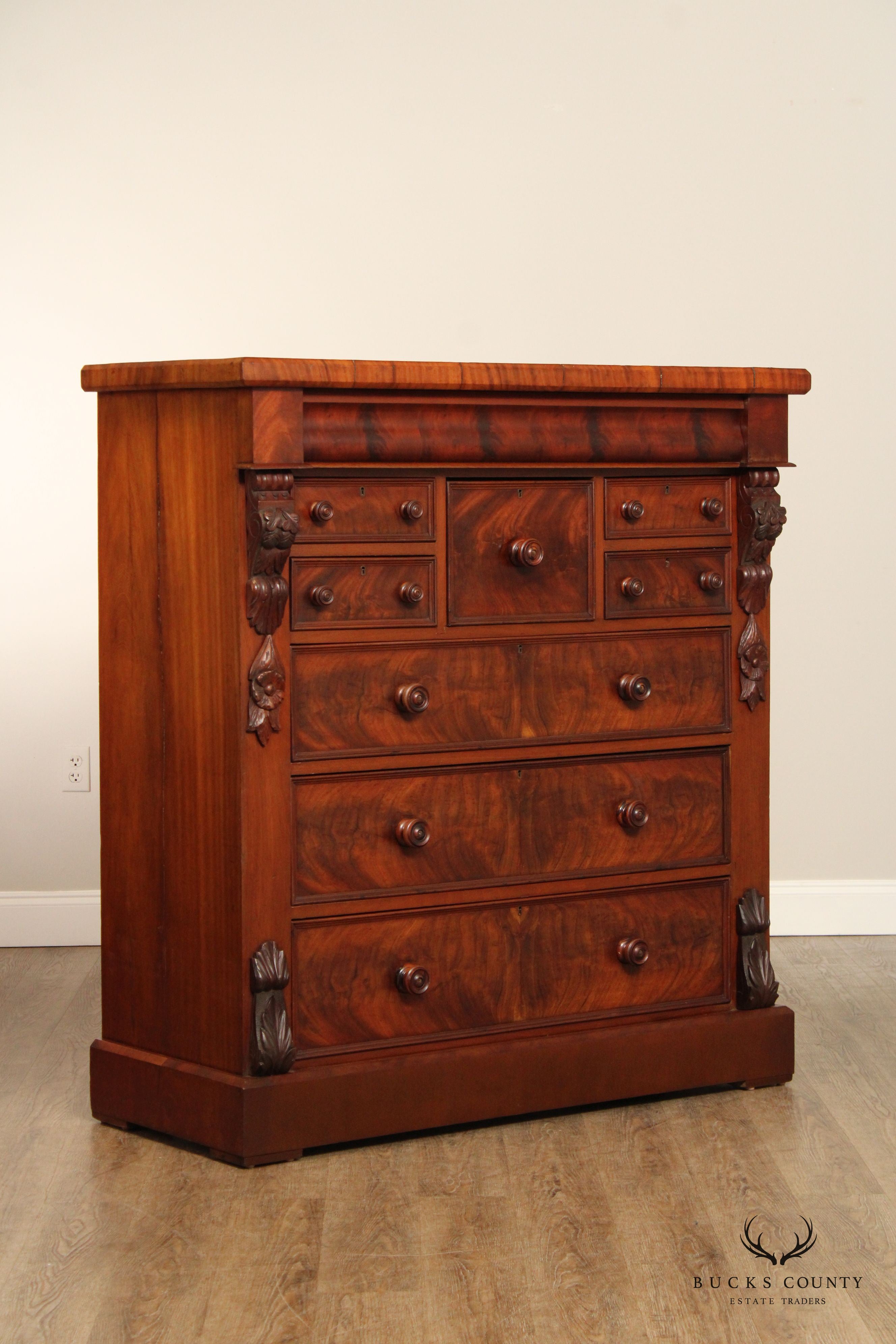 Antique Empire Period Carved Mahogany Tall Chest