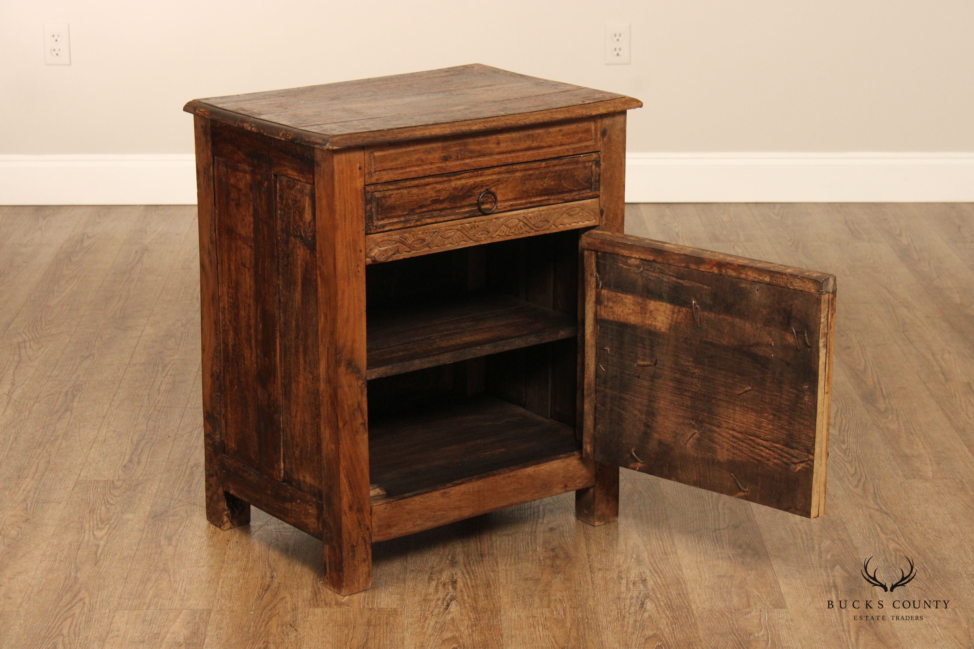 Anglo Indian Carved Panel Nightstand Cabinet