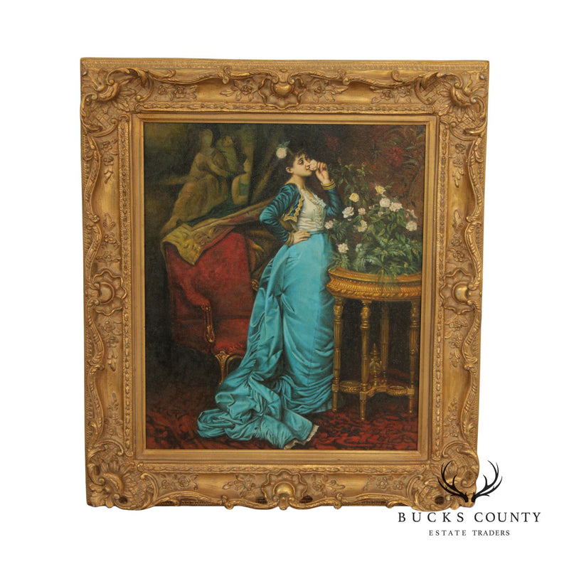 Vintage 'In Delightful Anticipation' Original Painting after Auguste Toulmouche